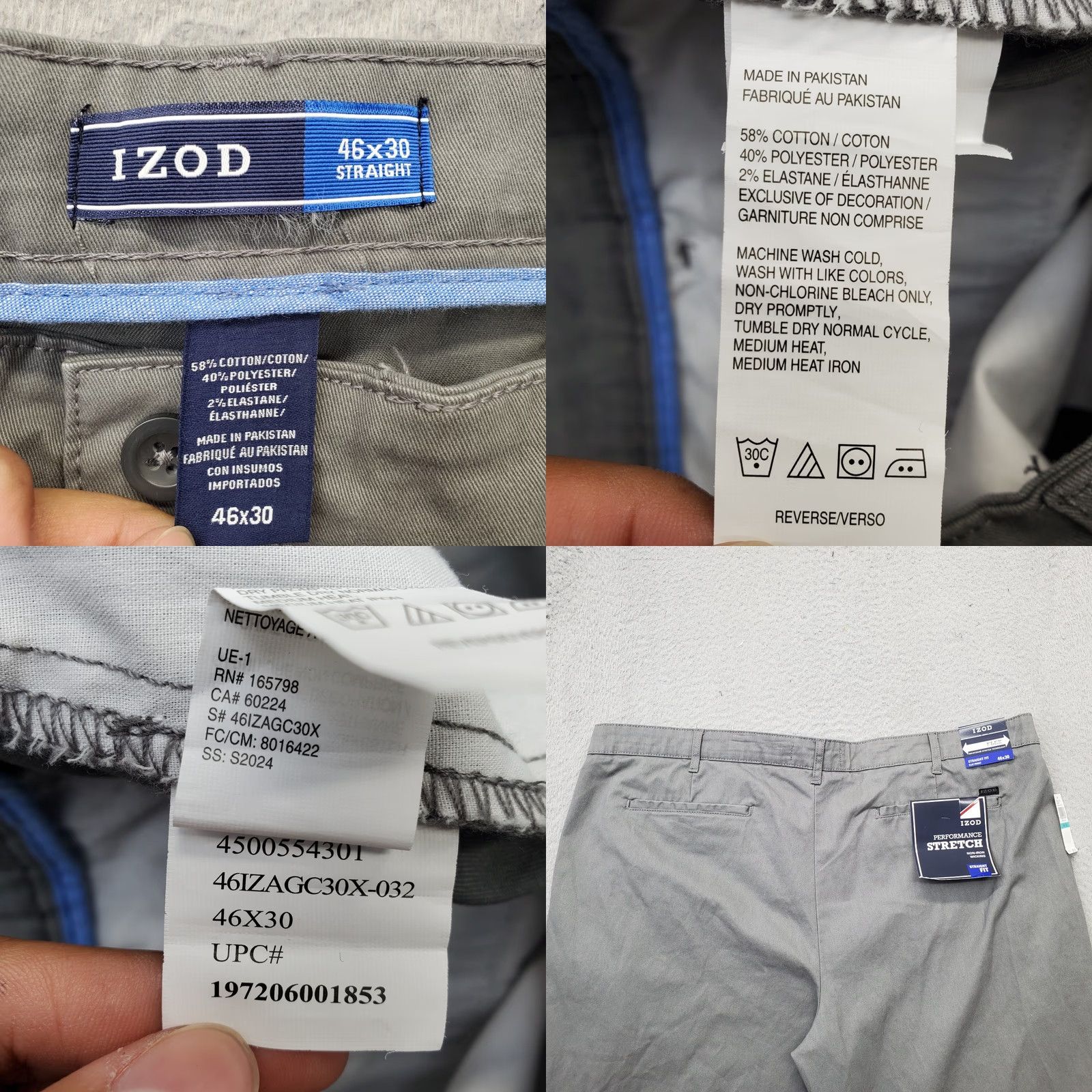 Izod IZOD Pants Mens 46x30 Gray Performance Stretch Non-Iron Flat Front Straight Leg Pants Mens Size 46 Gray Straight Leg 46x30 IZOD Size US 30 / EU 46 - 8 Thumbnail