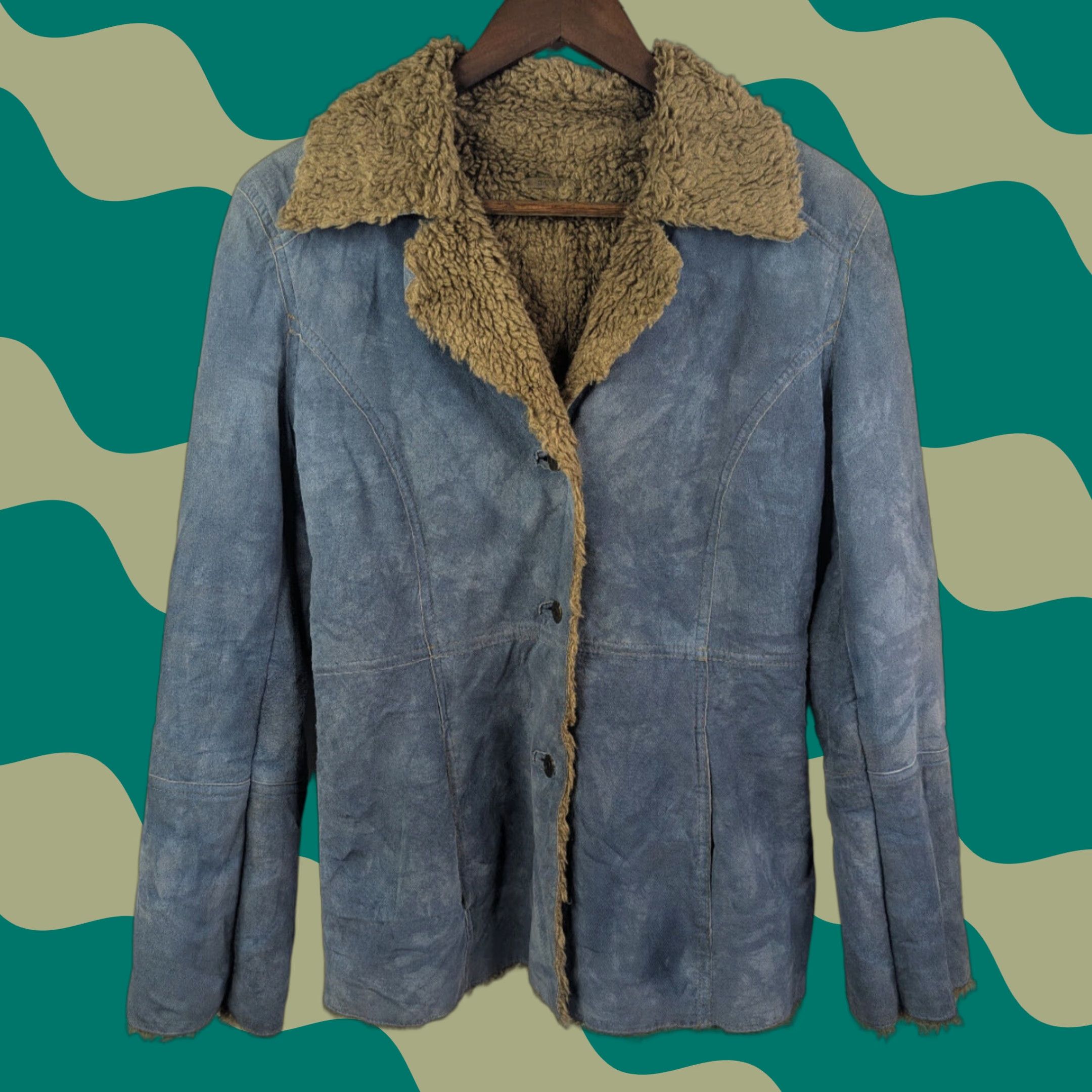 Guess VINTAGE GUESS Penny Lane Coat Leather Blue Lining Faux Fur Mid-Length Women's S Small Size S / US 4 / IT 40 - 1 Thumbnail