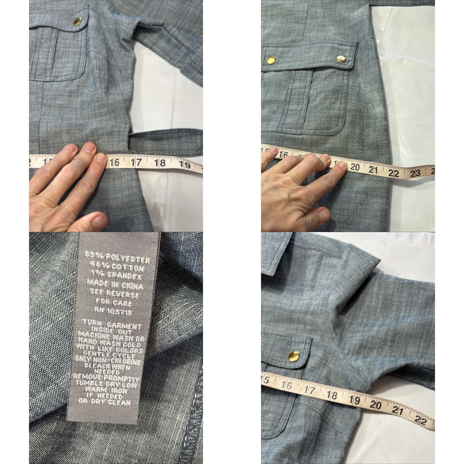 Vintage Sharagano Blue Denim Midi DRESS 1/2 Zip Size 12 Buckle Belt Pockets Front Flap Pockets Roll Tab Sleeve Collared Shirt Dress Size XL / US 12-14 / IT 48-50 - 8 Thumbnail