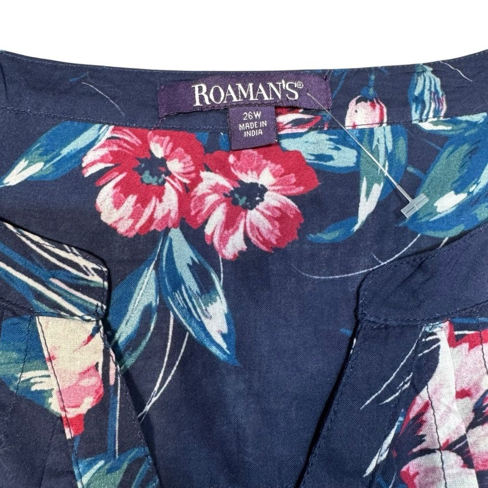 Other New Roaman's Blue Floral Long Roll -Up Sleeve Cotton Big Sh Size 4XL / US 24-26 - 6 Thumbnail