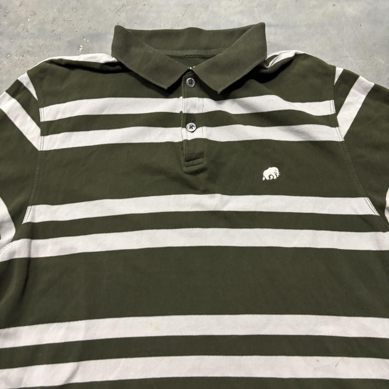 Japanese Brand × Vintage Crazy Vintage Y2K/2000s Green White Striped Streetwear Essential Polo Shirt! Size US M / EU 48-50 / 2 - 2 Thumbnail