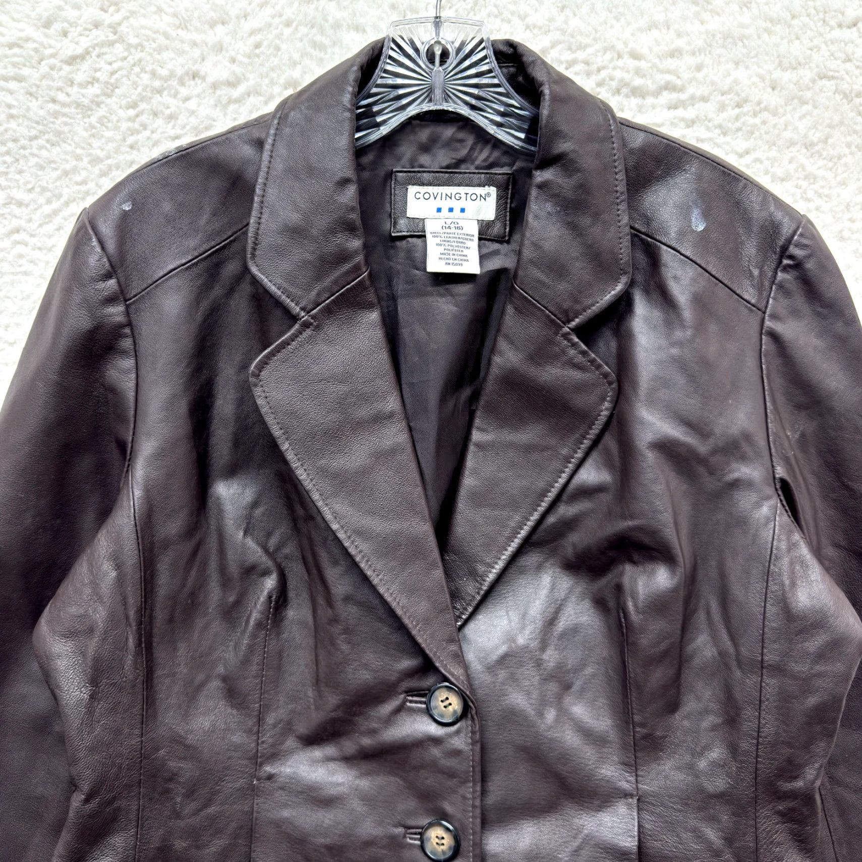 Vintage VINTAGE Y2K Brown Leather Jacket Womens Large XL Button Chic Minimalist Grunge Jacket Size L / US 10 / IT 46 - 3 Thumbnail