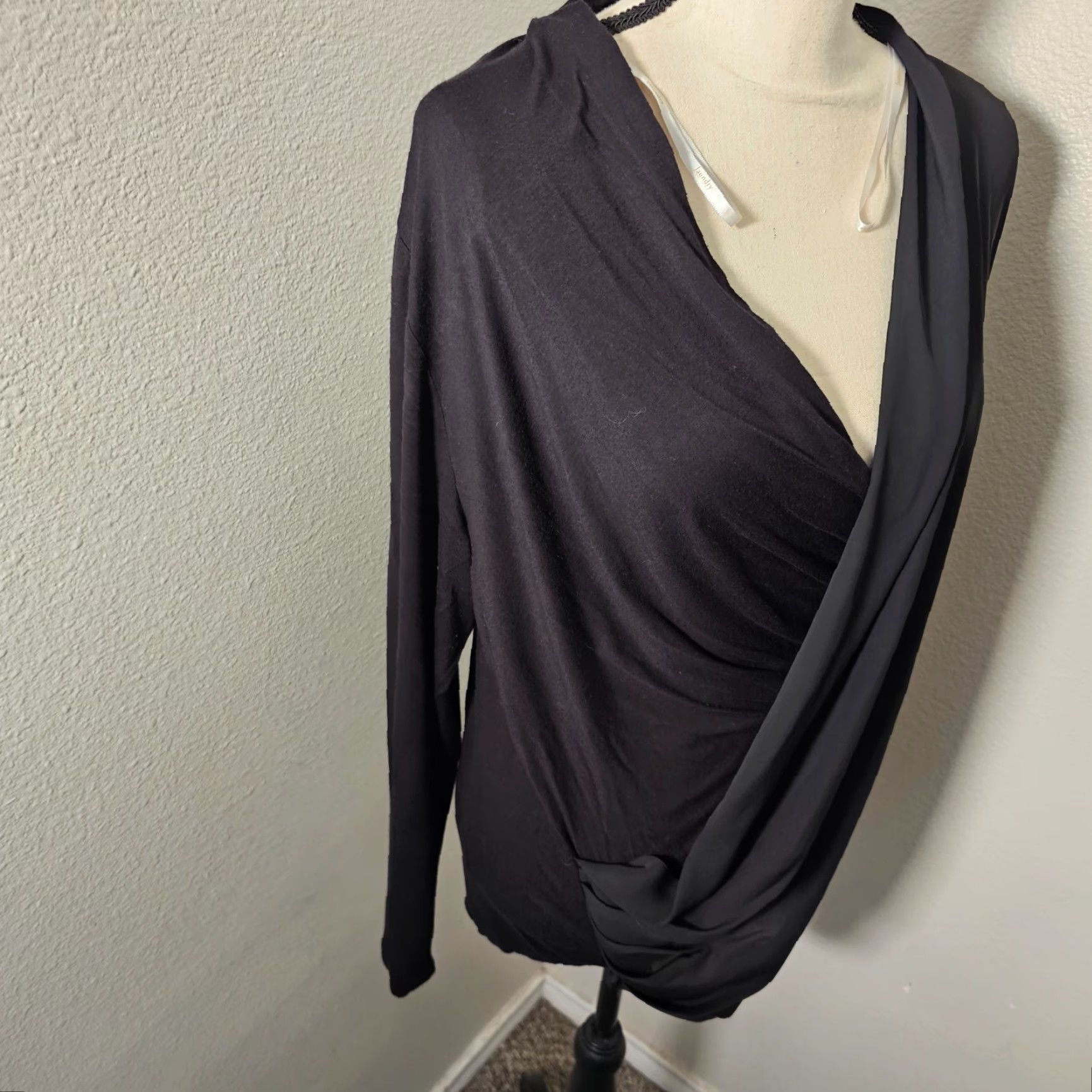 Vintage Laundry by Shelli Segal Blouse Long Sleeve V-Neck Black M Women's Stretch Polyester Spandex Vintage No Size M / US 6-8 / IT 42-44 - 2 Thumbnail