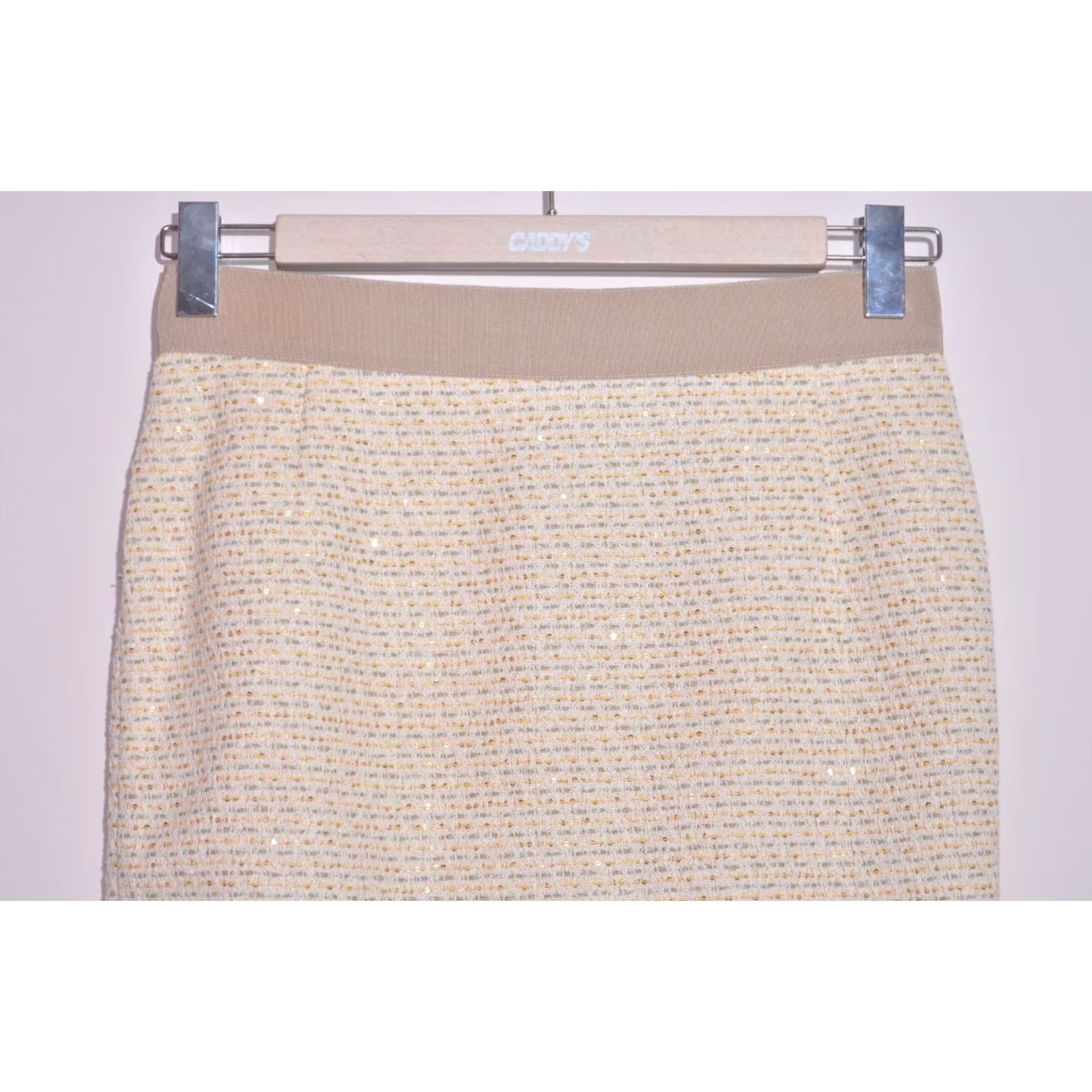 Max Mara Max Mara Pianoforte Tweed Pencil Skirt Beige Cream Gold Sequin Back Slit UK14 Pencil Skirt Womens Beige Gold Sequin Back Slit 14 Womens Size 36" / US 14 / IT 50 - 3 Thumbnail