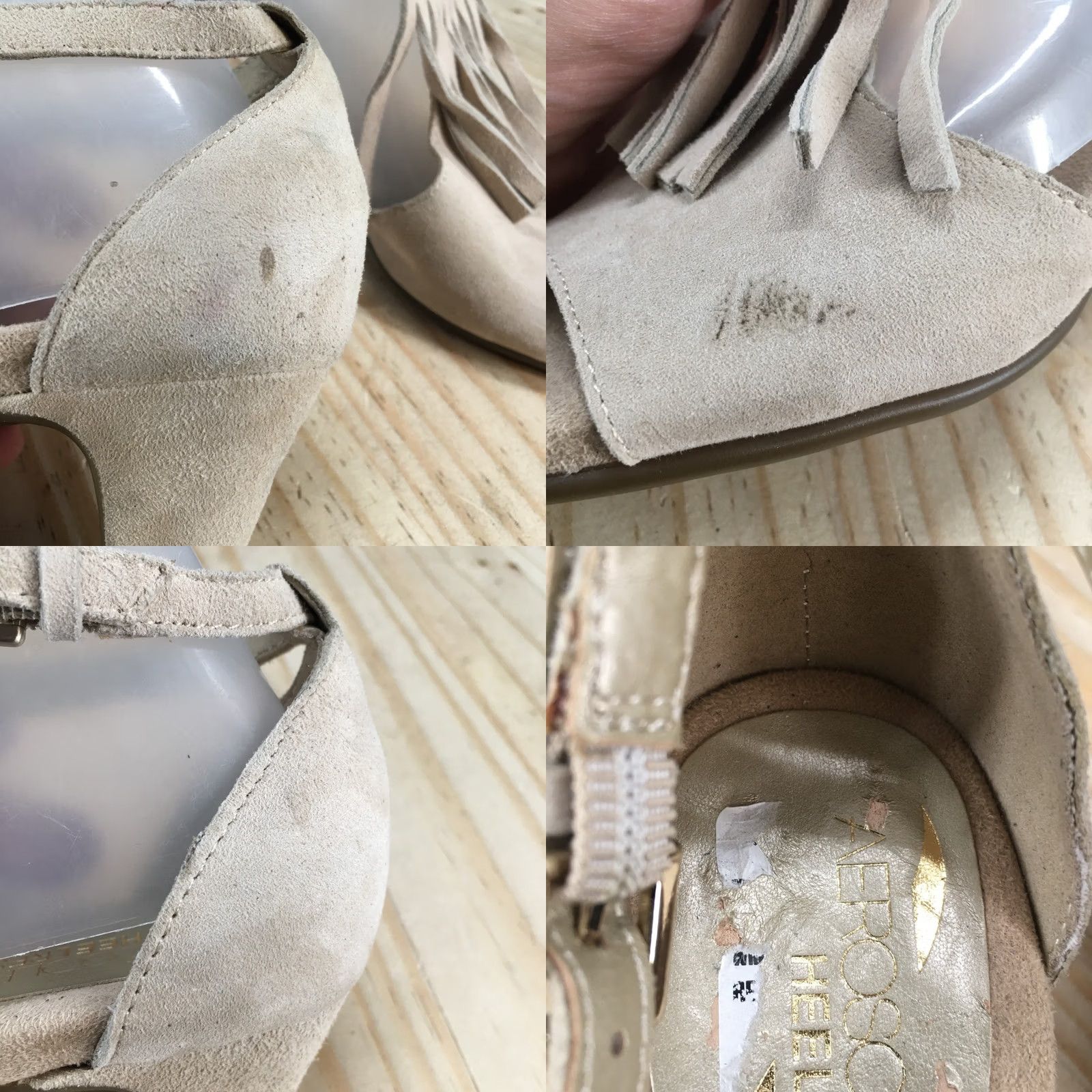 Vintage Aerosoles Sandal Women 6M Beige Wingback Fringe Peep Toe Ankle Strap Suede Size US 6 / IT 36 - 8 Thumbnail