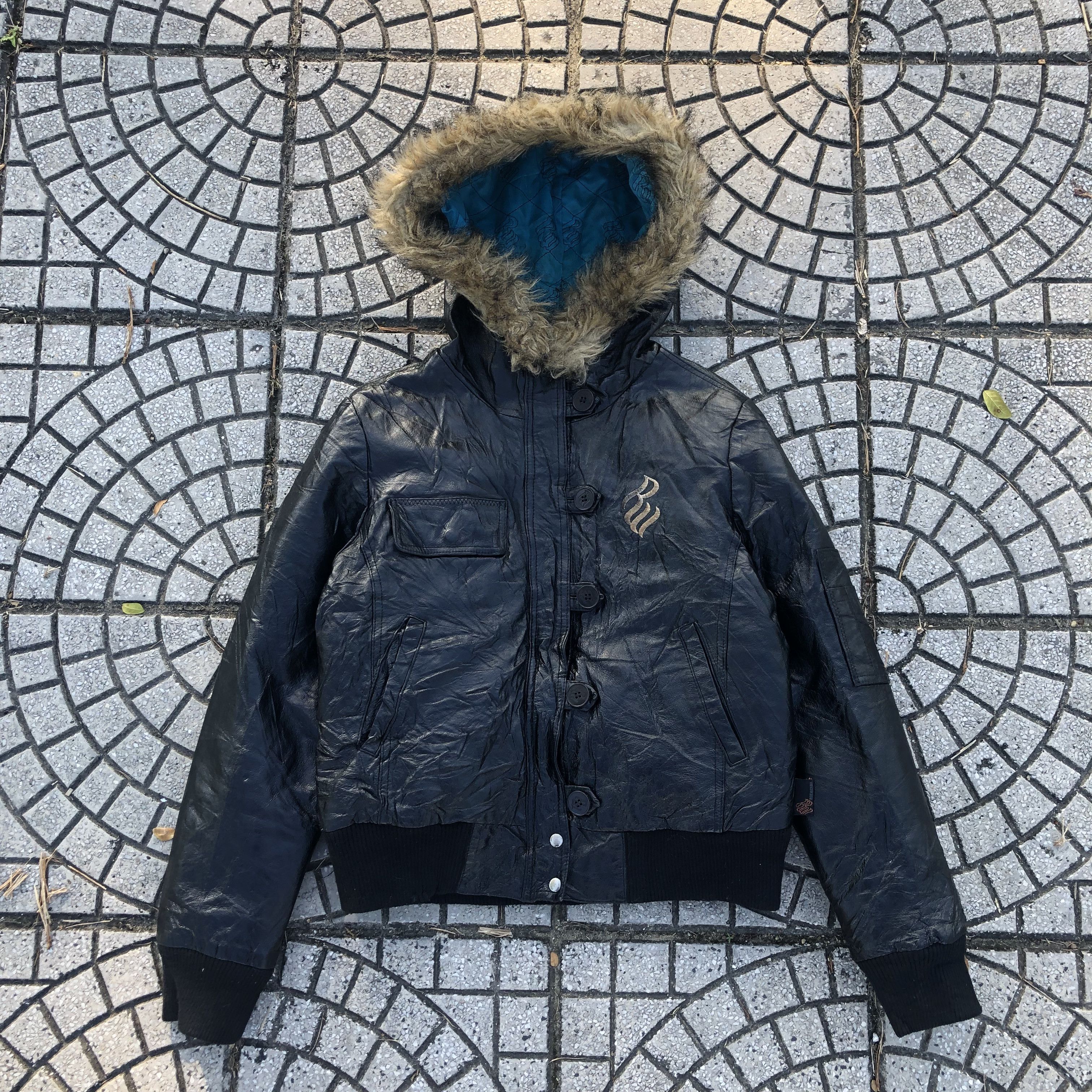 Rocawear Y2K Rocawear Leather Down Puffer Jacket Fur Hood Bomber Size M / US 6-8 / IT 42-44 - 1 Thumbnail