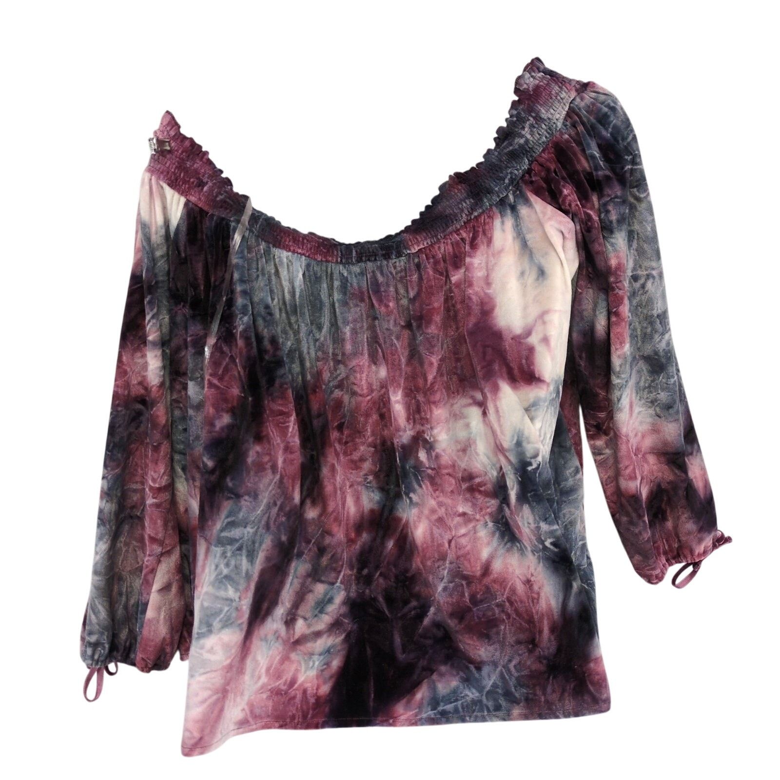 American Eagle Outfitters AEO Size L Off-Shoulder Floral Tie Dye Velvet Crop Top Size L / US 10 / IT 46 - 4 Thumbnail