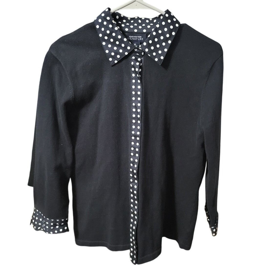 Jones New York Jones New York Signature Black w/ B&W Dot Trim Cardigan - XL Size XL / US 12-14 / IT 48-50 - 1 Thumbnail