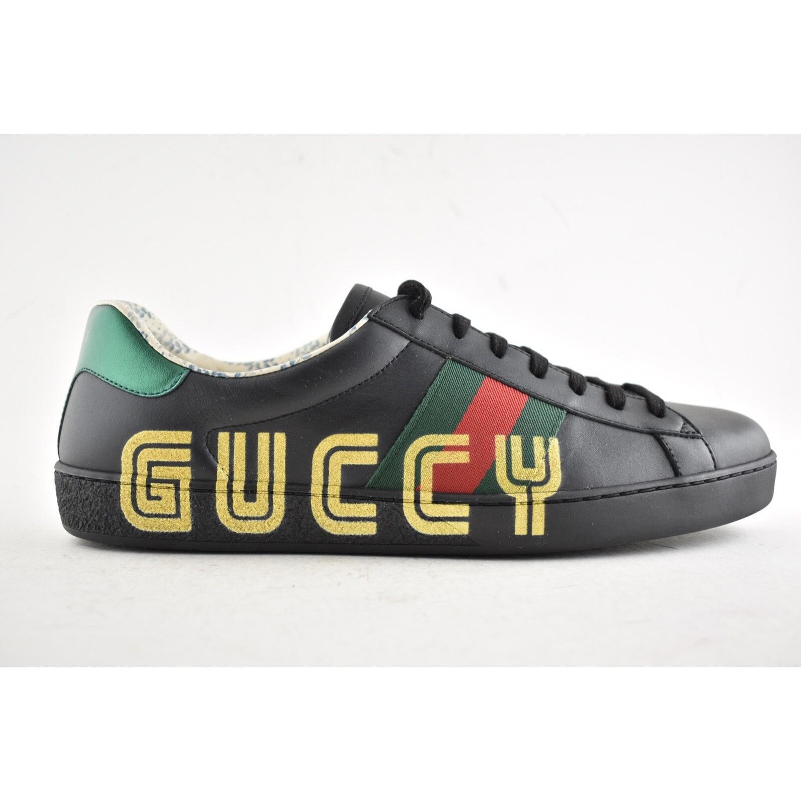 Gucci Gucci Mens Black New Ace Guccy Leather Gold Flat Low Top Size US 11 / EU 44 - 2 Thumbnail