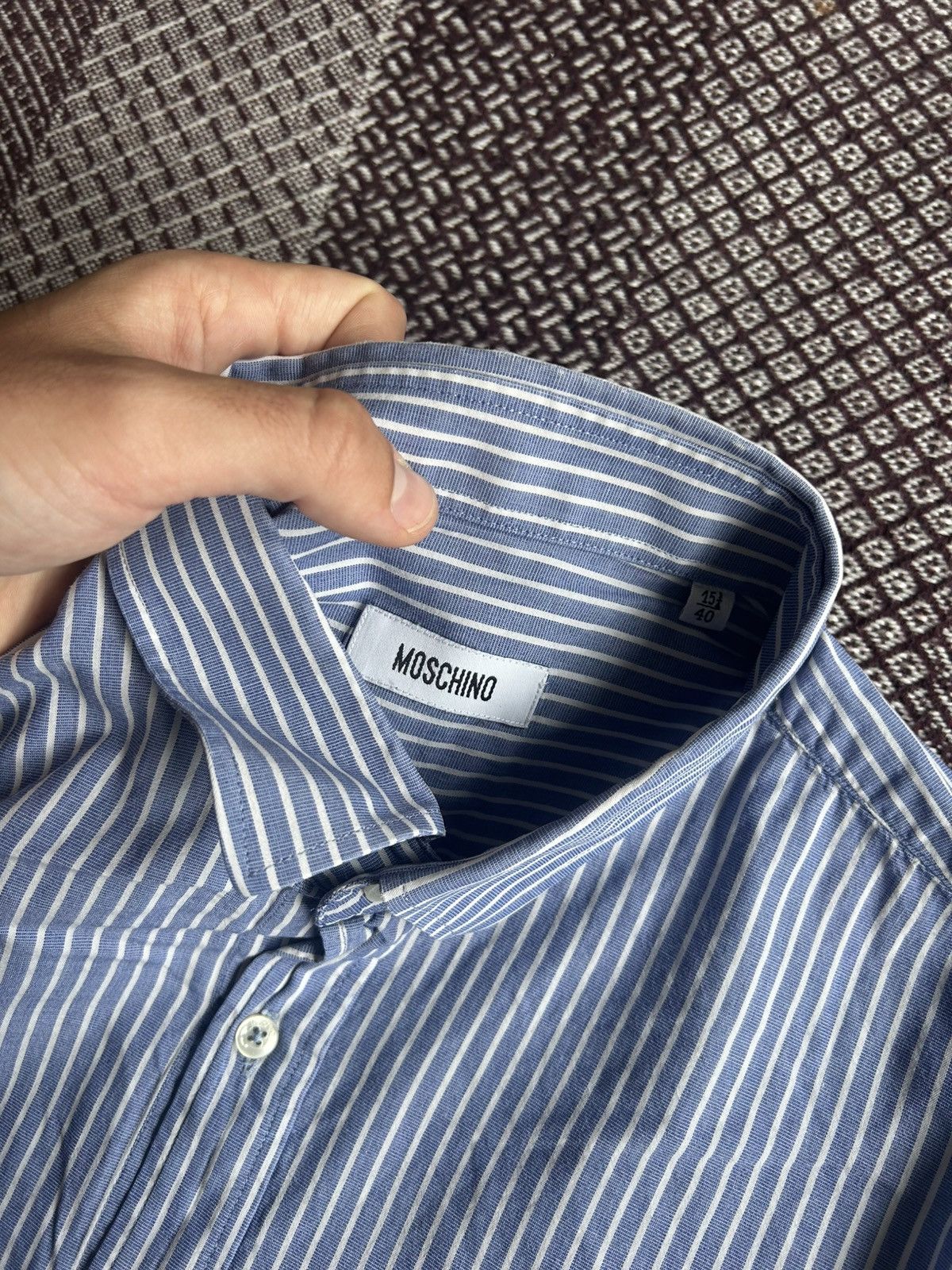 Vintage Moschino Striped Solid Shirt Blue Mens Size 40 Size US M / EU 48-50 / 2 - 6 Thumbnail