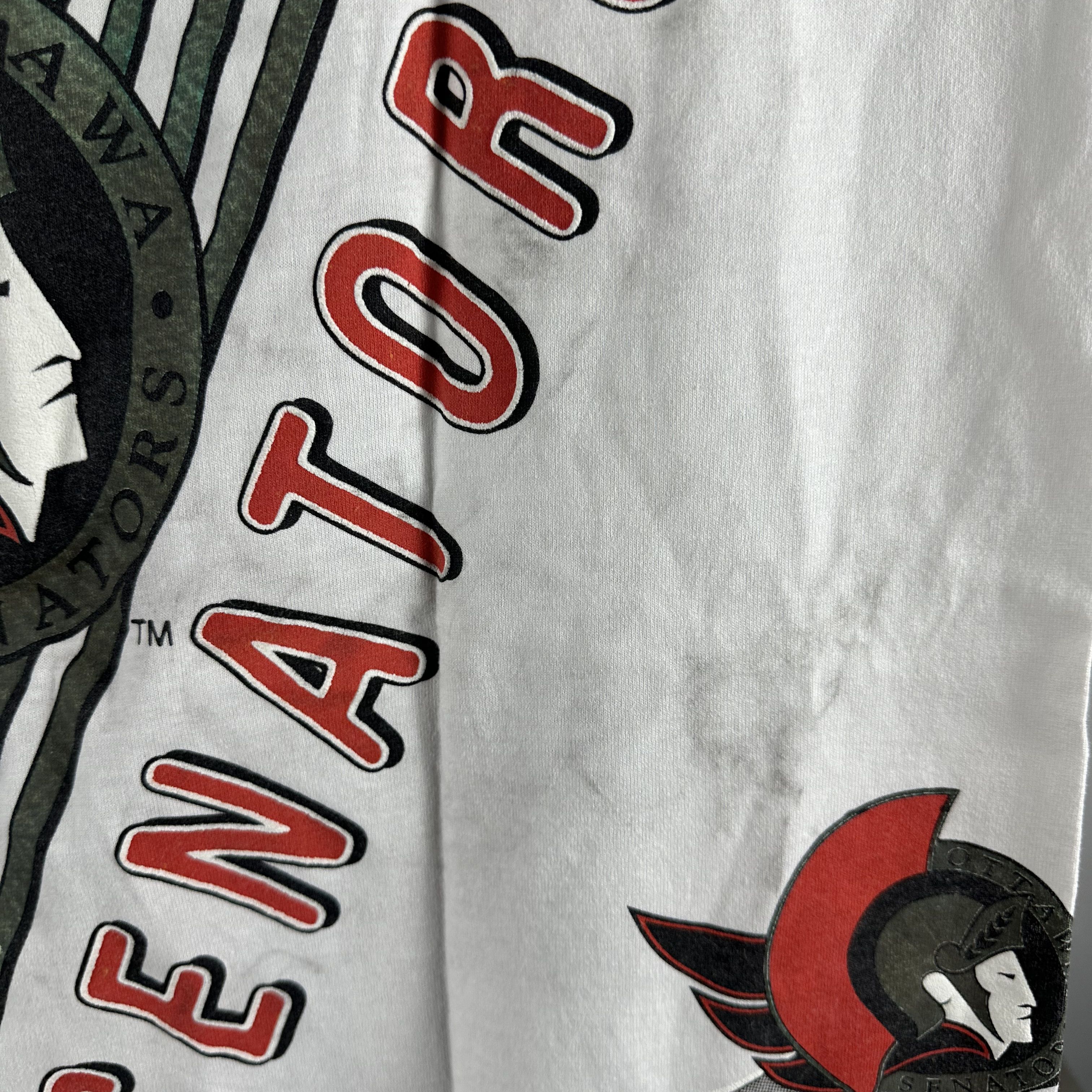 Vintage 1992 Ottawa Senators Bulletin Athletic NHL AOP T-shirt Size US XXL / EU 58 / 5 - 13 Thumbnail