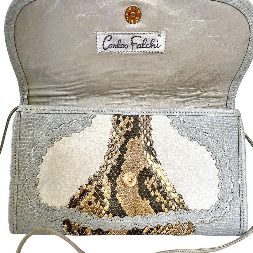 Vintage Carlos Falchi Vintage Snakeskin Gray Leather Clutch Handbag Size ONE SIZE - 5 Thumbnail