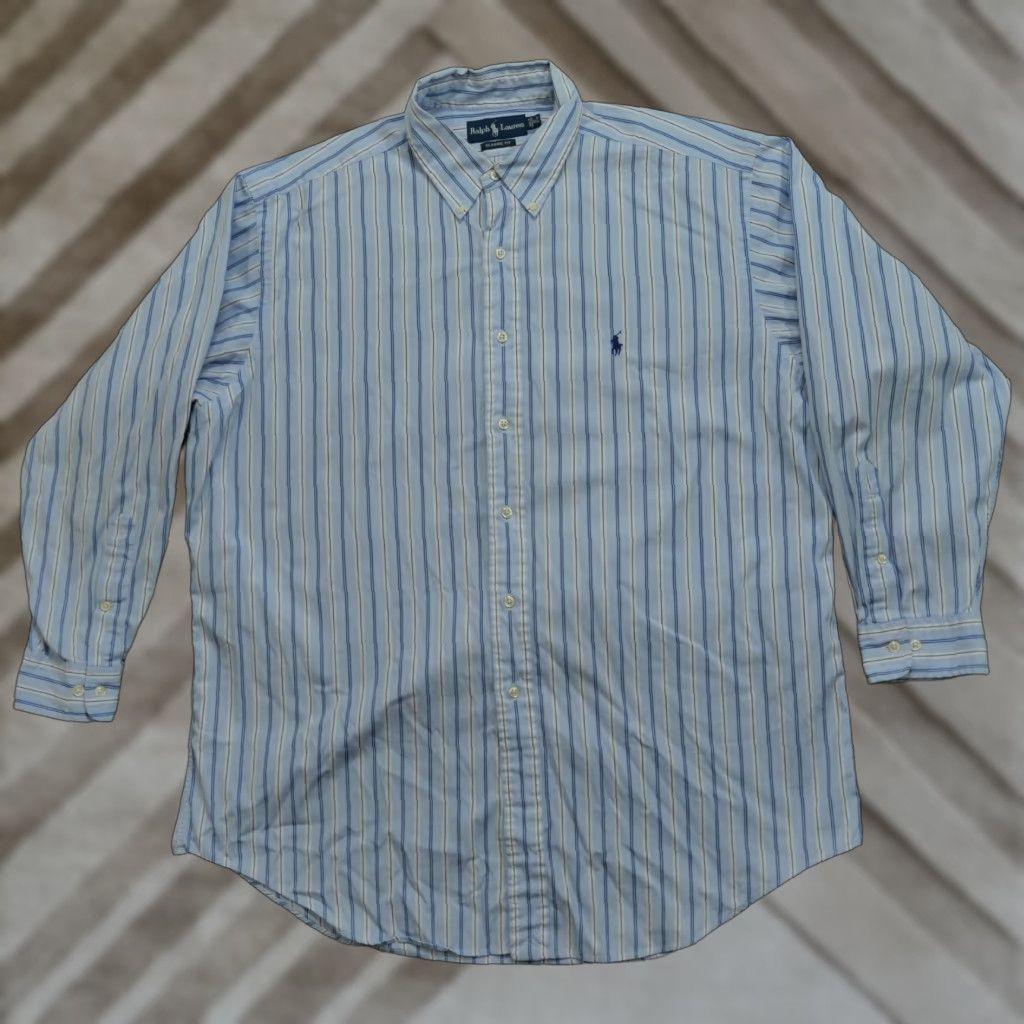 Polo Ralph Lauren Ralph Lauren Shirt Mens 17 32 33 Blue White Striped Button Down Knit Cotton Logo Classic Preppy Casual Size US XS / EU 42 / 0 - 1 Thumbnail