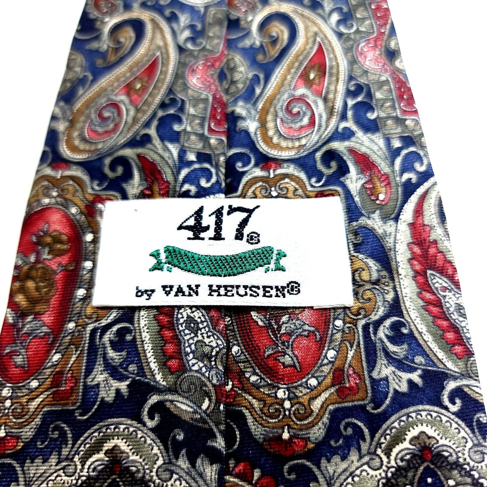 Van Heusen Van Heusen 417 Blue Red Paisley Print Short Wide Silk Tie Size ONE SIZE - 4 Thumbnail