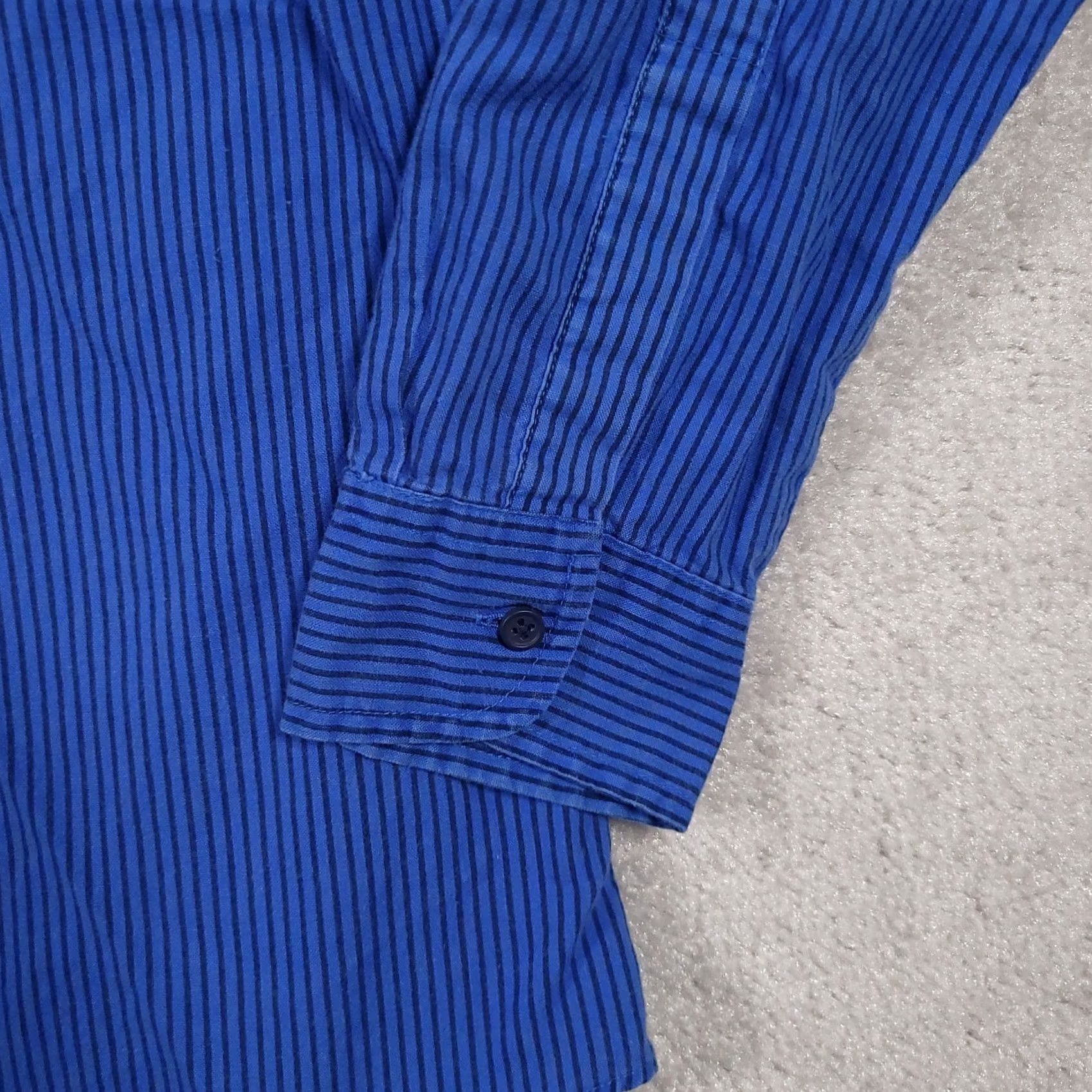 Vintage VINTAGE Expressions Shirt Large Blue Striped Long Sleeve Retro Vtg 90s Button Up Mens Size US L / EU 52-54 / 3 - 5 Thumbnail