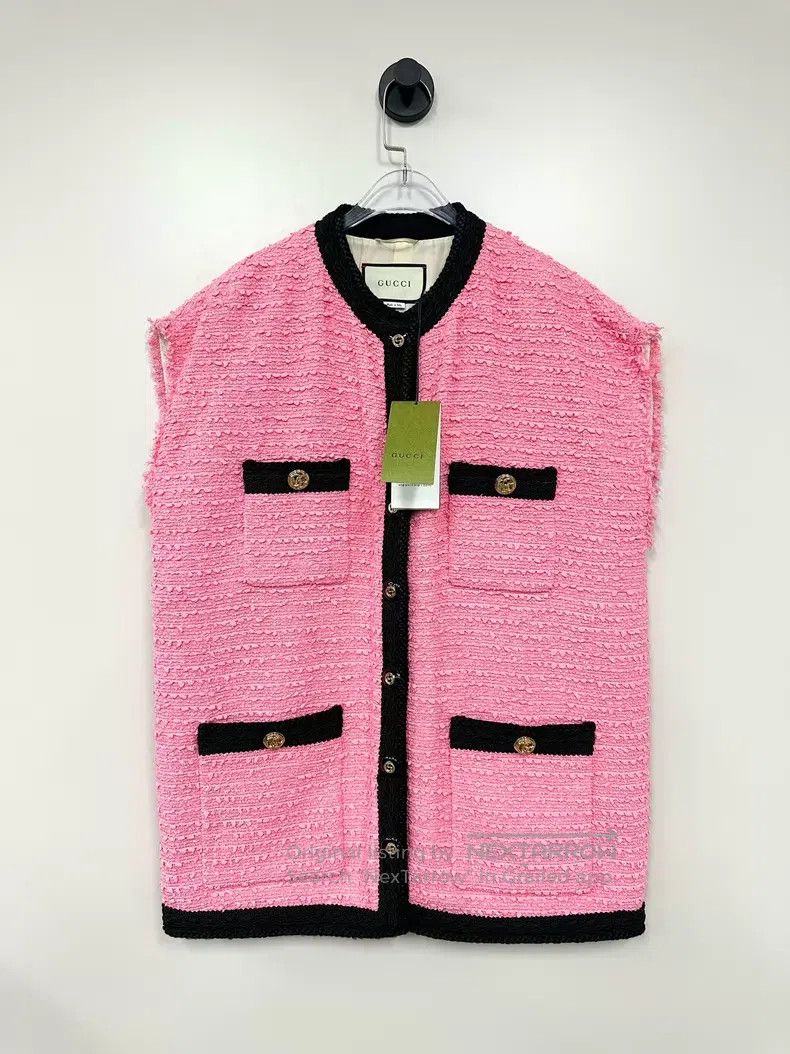 Gucci Gucci Pink tweed small fragrance vest jacket Size S / US 4 / IT 40 - 1 Thumbnail