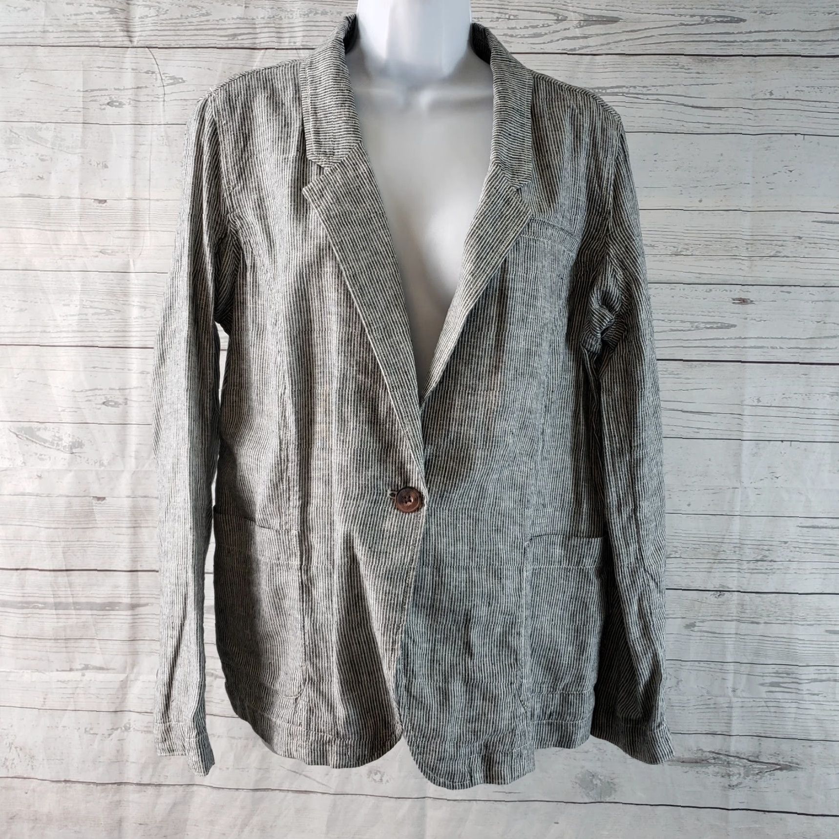 Vintage Duluth Blazer Shirt Womens 14 Gray Stripe Hemp Organic Cotton Long Sleeve Button Jacket Men/Womens? Size XL / US 12-14 / IT 48-50 - 2 Thumbnail