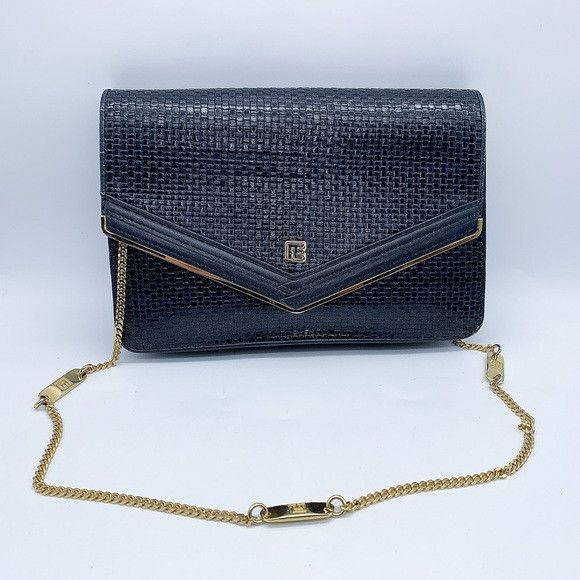 Pierre Balmain Mesh-Embossed Shoulder Clutch Leather Bag
