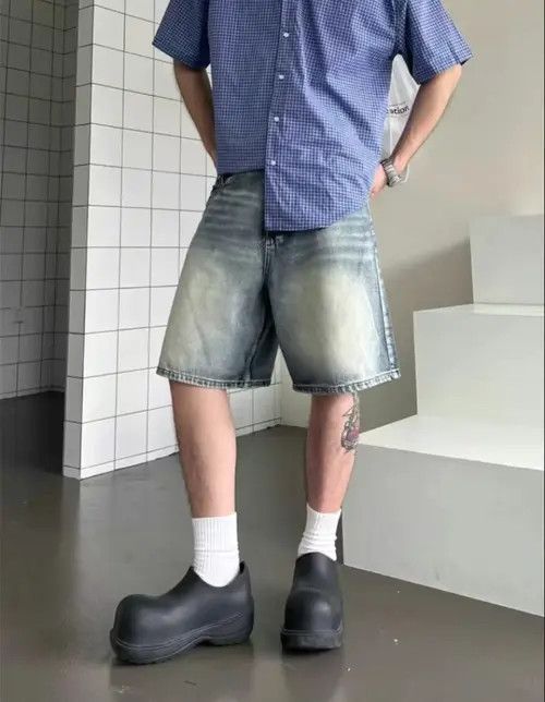 Japanese Brand × Jean Blue washed vintage distressed denim shorts y2k Size US 32 / EU 48 - 1 Thumbnail