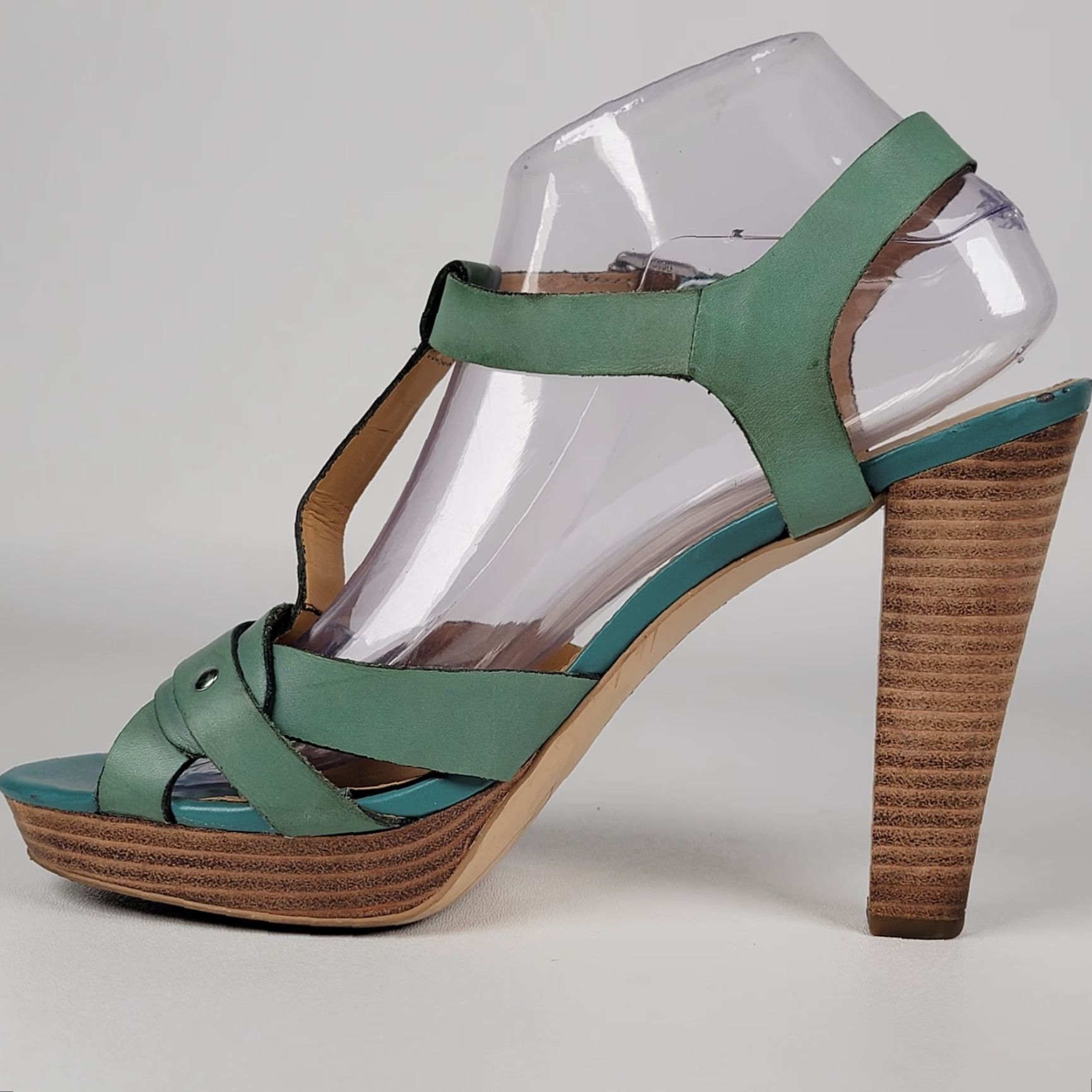 Franco Sarto Franco Sarto Heel Women Platform Open Toe T Strap Buckle Leather Blue Green 9M Size US 7 / IT 37 - 4 Thumbnail