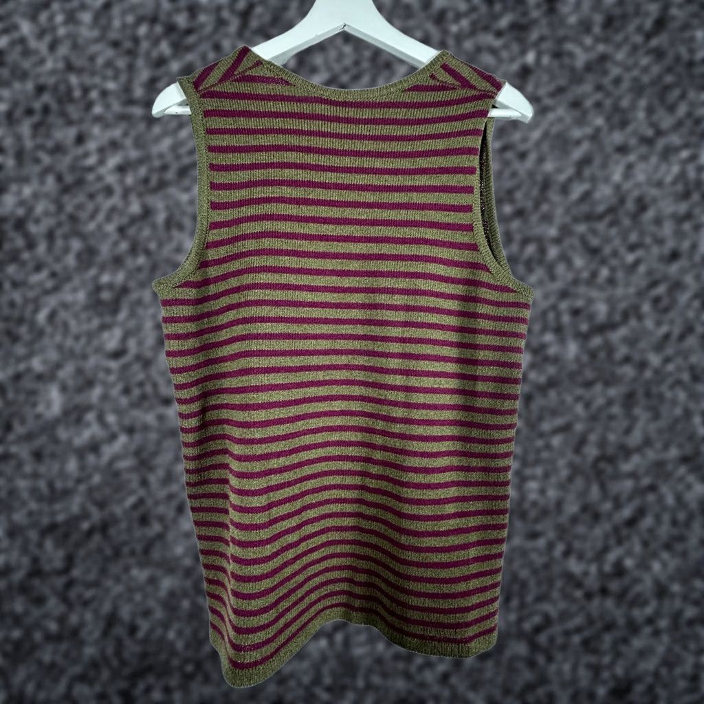 Vintage M.C Womens Wool Rayon Blend Scoop Neck Striped Knit Tank Top Green/Purple Casual Shirt Womens M Green Striped Wool Rayon Tank 90s style (no) Size M / US 6-8 / IT 42-44 - 1 Thumbnail