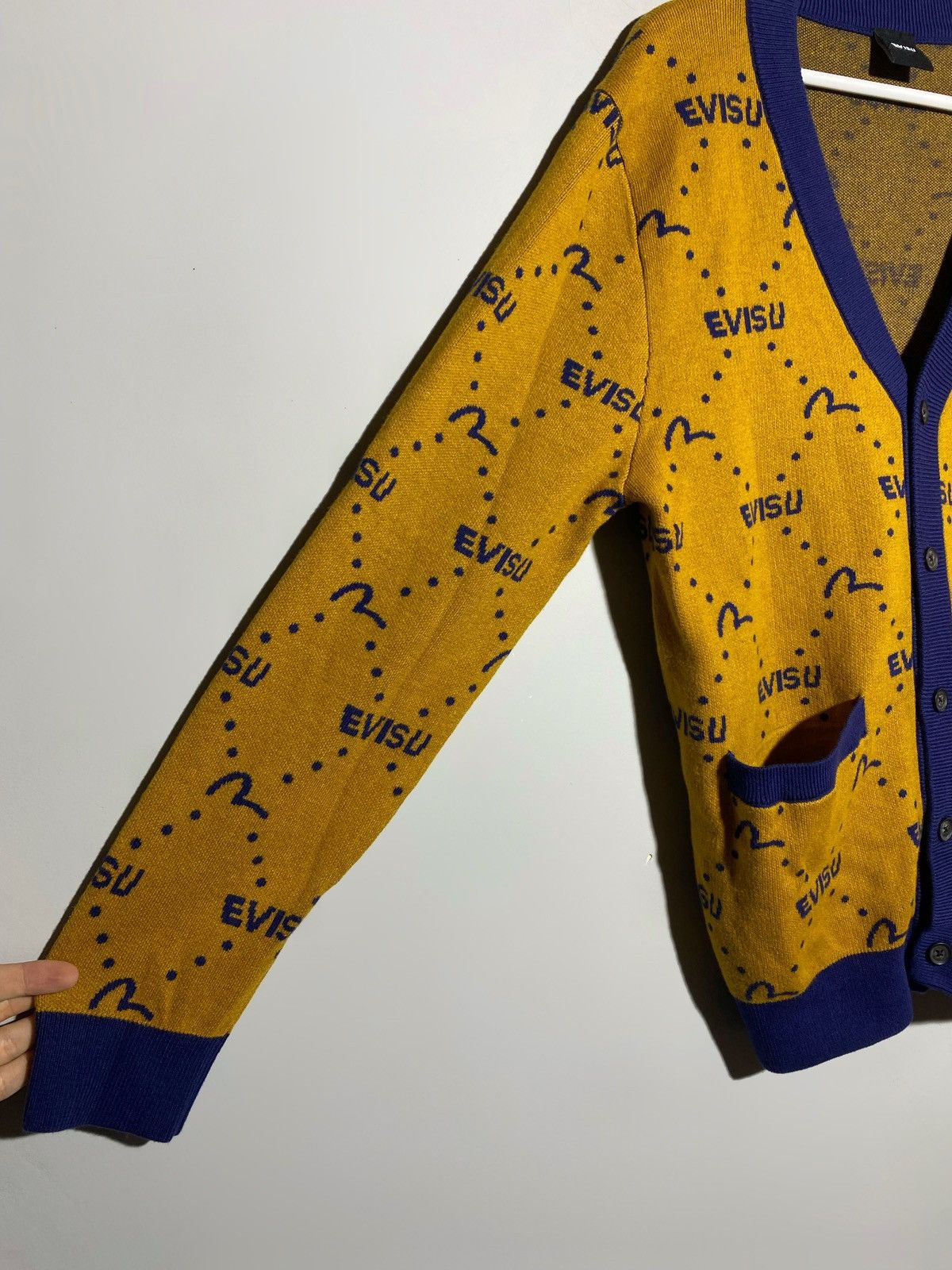 Evisu Evisu V-Neck Cardigan Monogram Pattern Rare Find Size US M / EU 48-50 / 2 - 7 Thumbnail