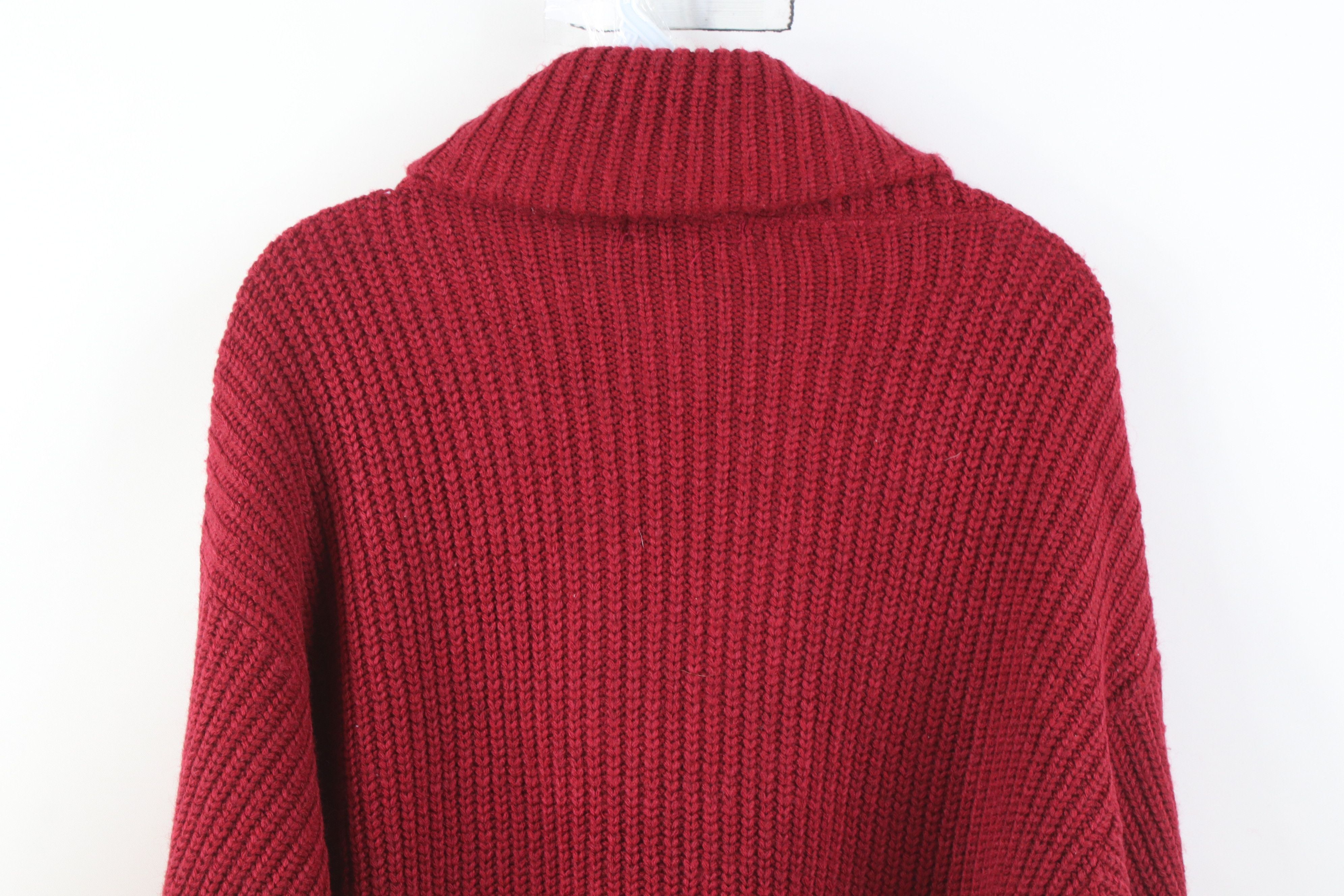 Vintage Vintage 70s Streetwear Chunky Ribbed Shawl Sweater Red USA Size US L / EU 52-54 / 3 - 8 Thumbnail