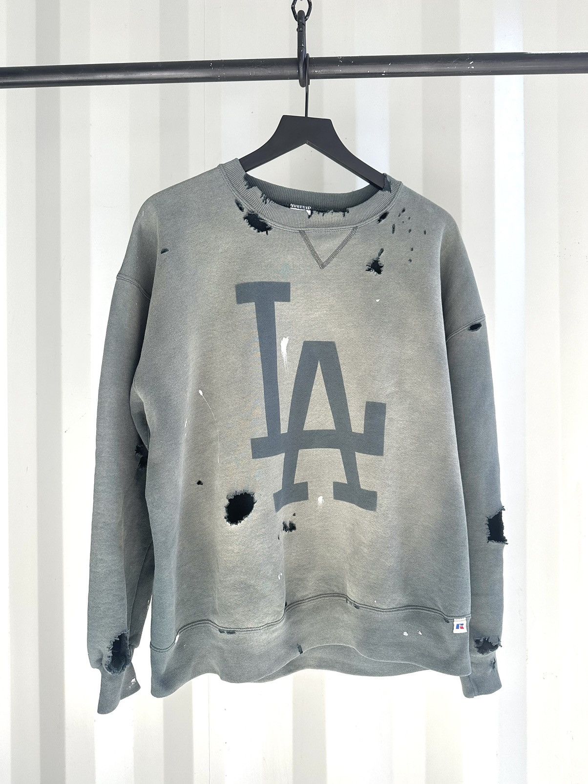 image of Vintage Los Angeles Thrashed Sun Faded Sweatshirt in Black, Men's (Size XL)