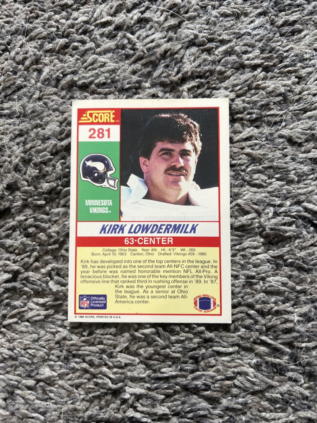 NFL 1990 Score #281 Kirk Lowdermilk Card Size ONE SIZE - 2 Thumbnail