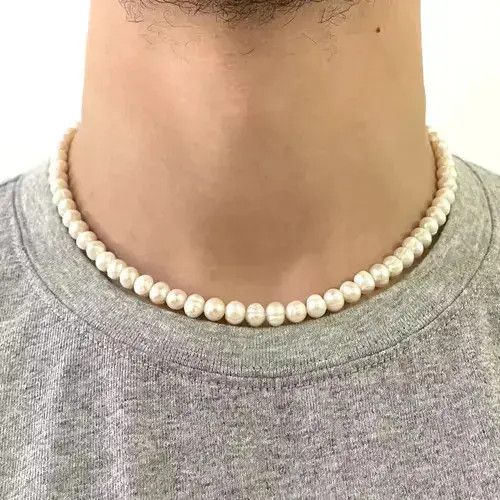 Jewelry Natural Freshwater Pearl Necklace Choker in Black, Men's