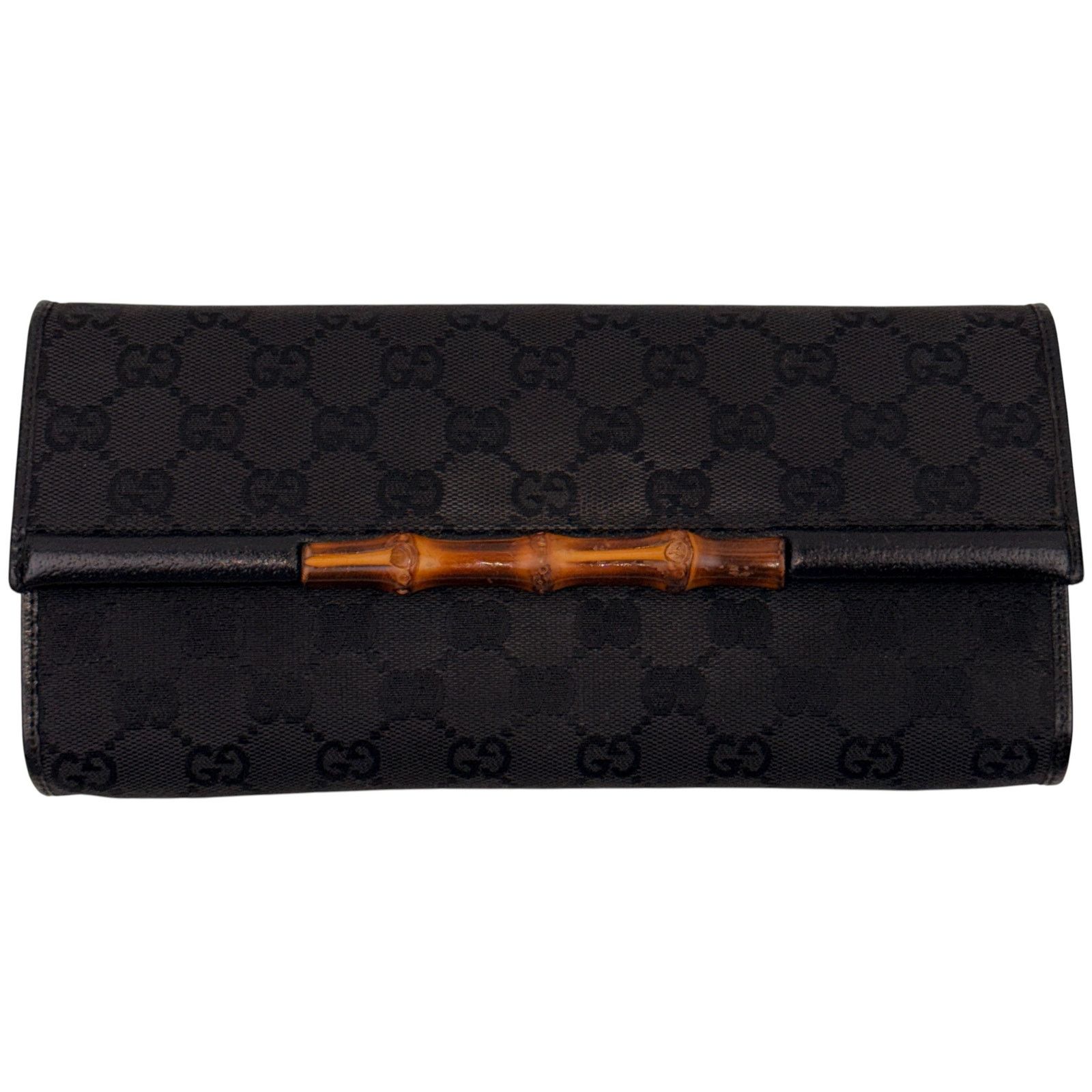 GUCCI GG Canvas Bamboo Clutch/ Shoulder Bag/ Crossbody Bag