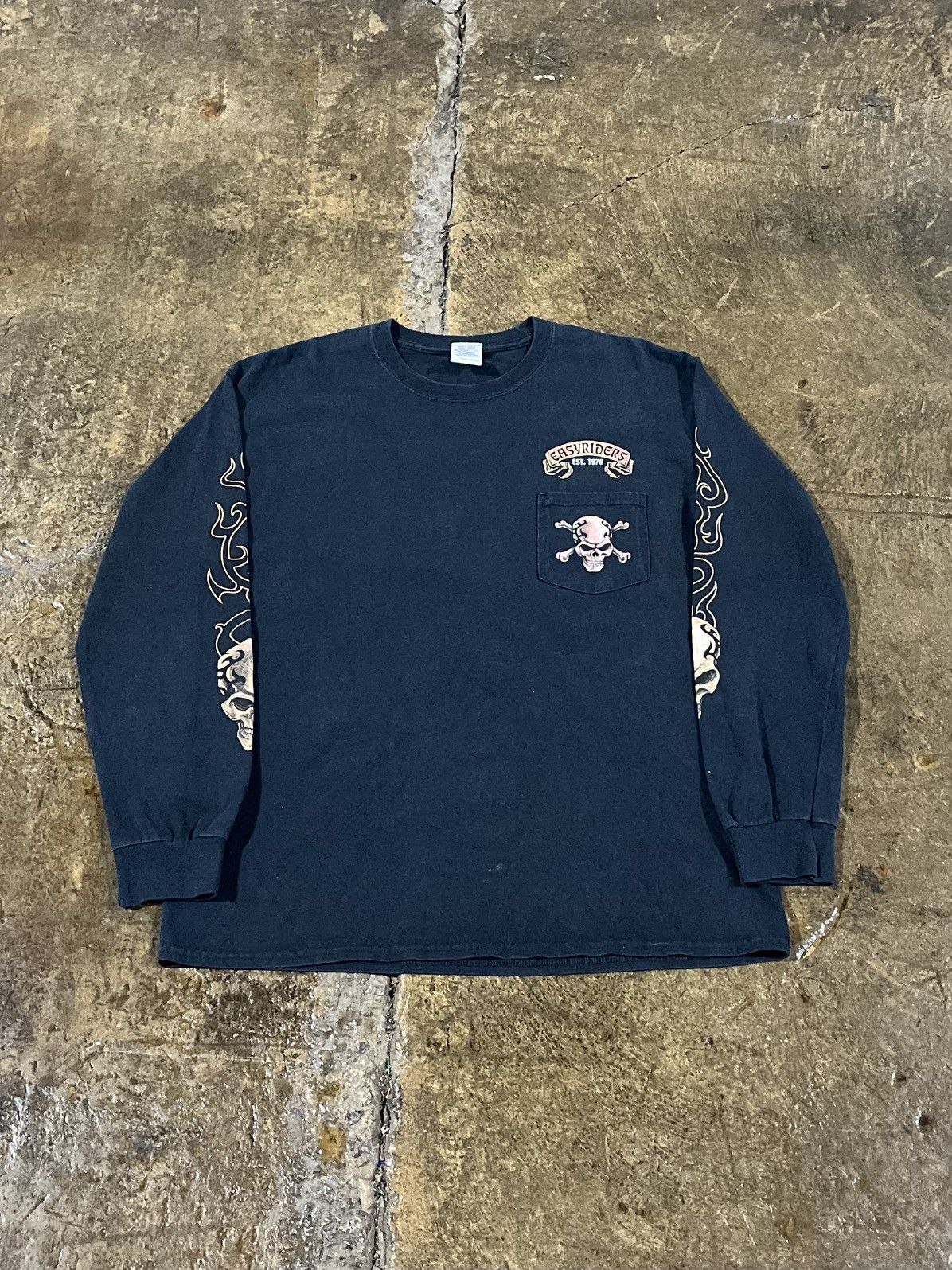 Harley Davidson × JNCO × Vintage CRAZY Y2K EASYRIDERS FLAME SKULL LONGSLEEVE LOGO BIKER TEE Size US M / EU 48-50 / 2 - 2 Thumbnail