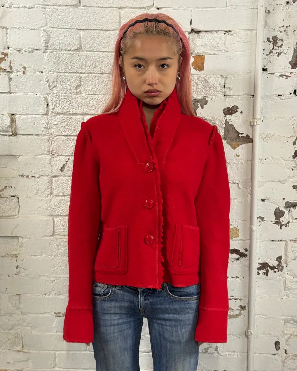 Marithe + Francois Girbaud 1990s Marithé + François Girbaud Red Wool Scalloped Collar Jacket Size M / US 6-8 / IT 42-44 - 2 Thumbnail