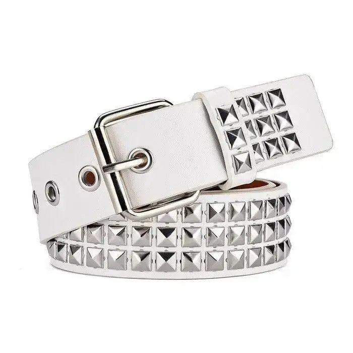 Japanese Brand Y2K White Belt Pyramid Studded Punk Size 32 - 1 Thumbnail