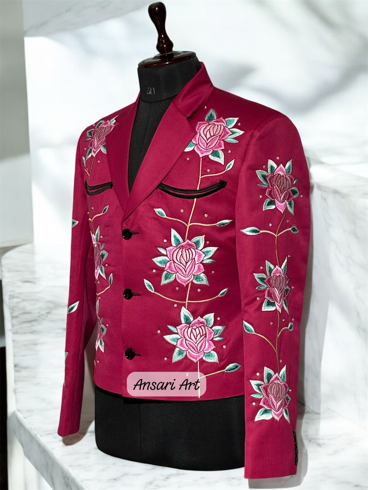 Other Men 2PC Customized floral embroidery western prom outfit Size 42L - 4 Thumbnail