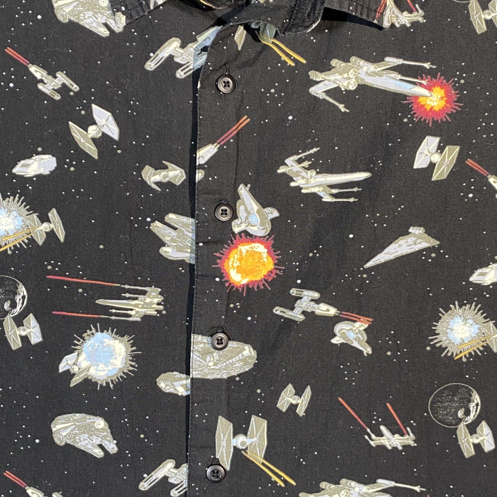 Disney DISNEY PARKS Star Wars Battles Button-Up Black Short Sleeve 2XL Multicolor Millennium Falcon Mens Size US XXL / EU 58 / 5 - 6 Thumbnail