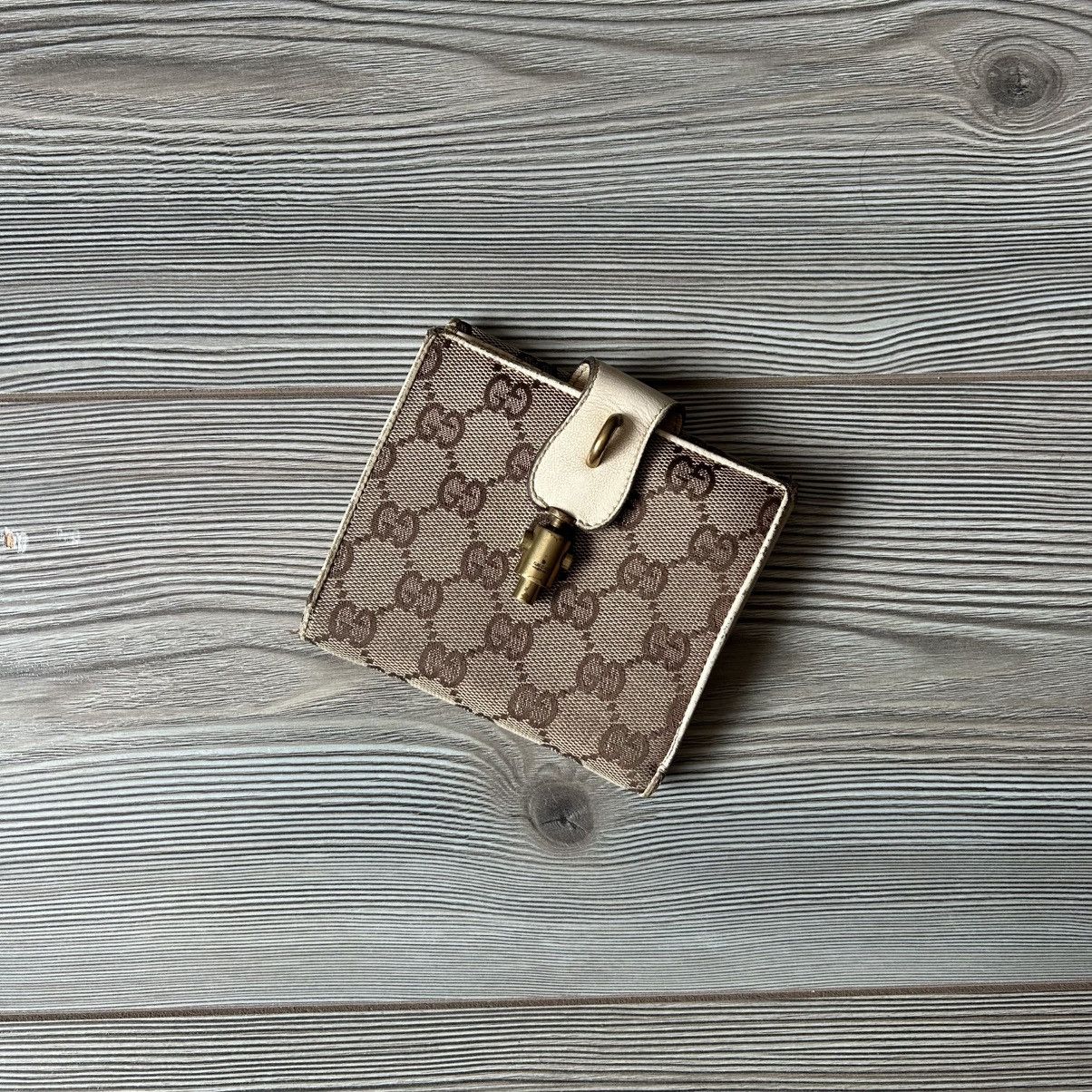 Gucci GUCCI GG BROWN WHITE CANVAS X LEATHER COMPACT WALLET Size ONE SIZE - 1 Thumbnail