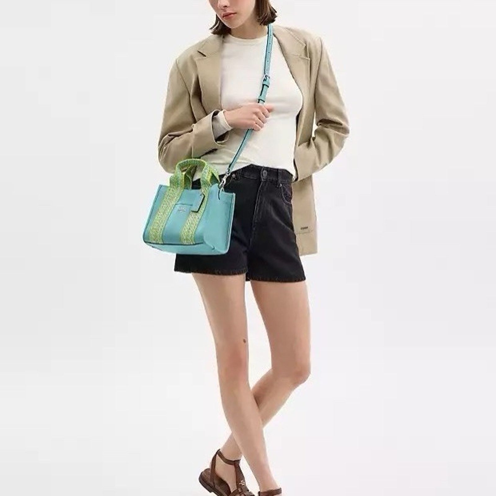 Coach NWT Coach Smith Tote Bag 24 CBG91 Straw Leather Turquoise Size ONE SIZE - 7 Thumbnail