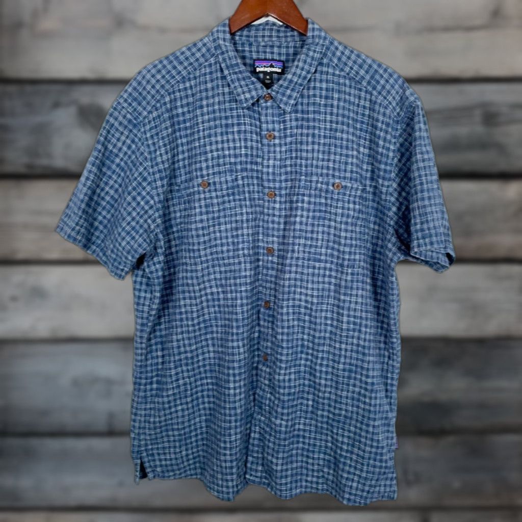 Patagonia Patagonia Back Step Shirt Adult XL Blue Check Short Sleeve Hemp Cotton 53139 Size US XL / EU 56 / 4 - 1 Thumbnail