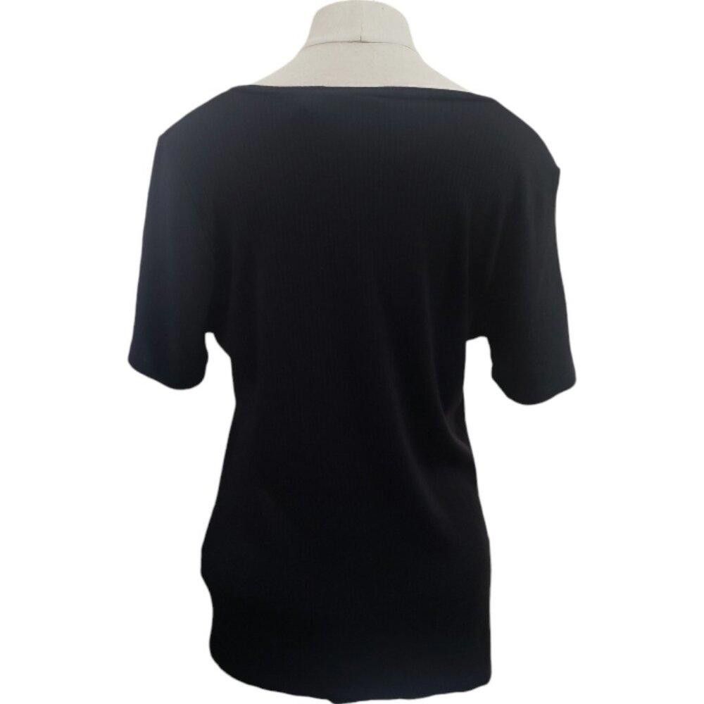 Caruso CT1815 Cyrus Black Ribbed V-Neck Top L Size L / US 10 / IT 46 - 4 Thumbnail