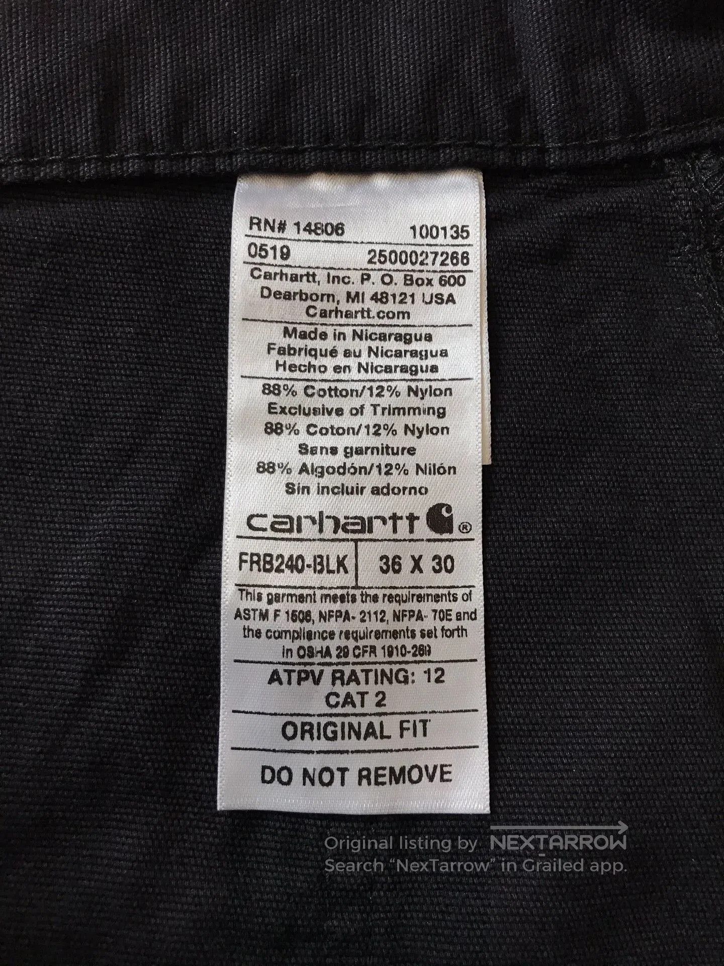 Carhartt Carhartt FRB240 Black Cargo Work Pants. Size US 36 / EU 52 - 9 Thumbnail
