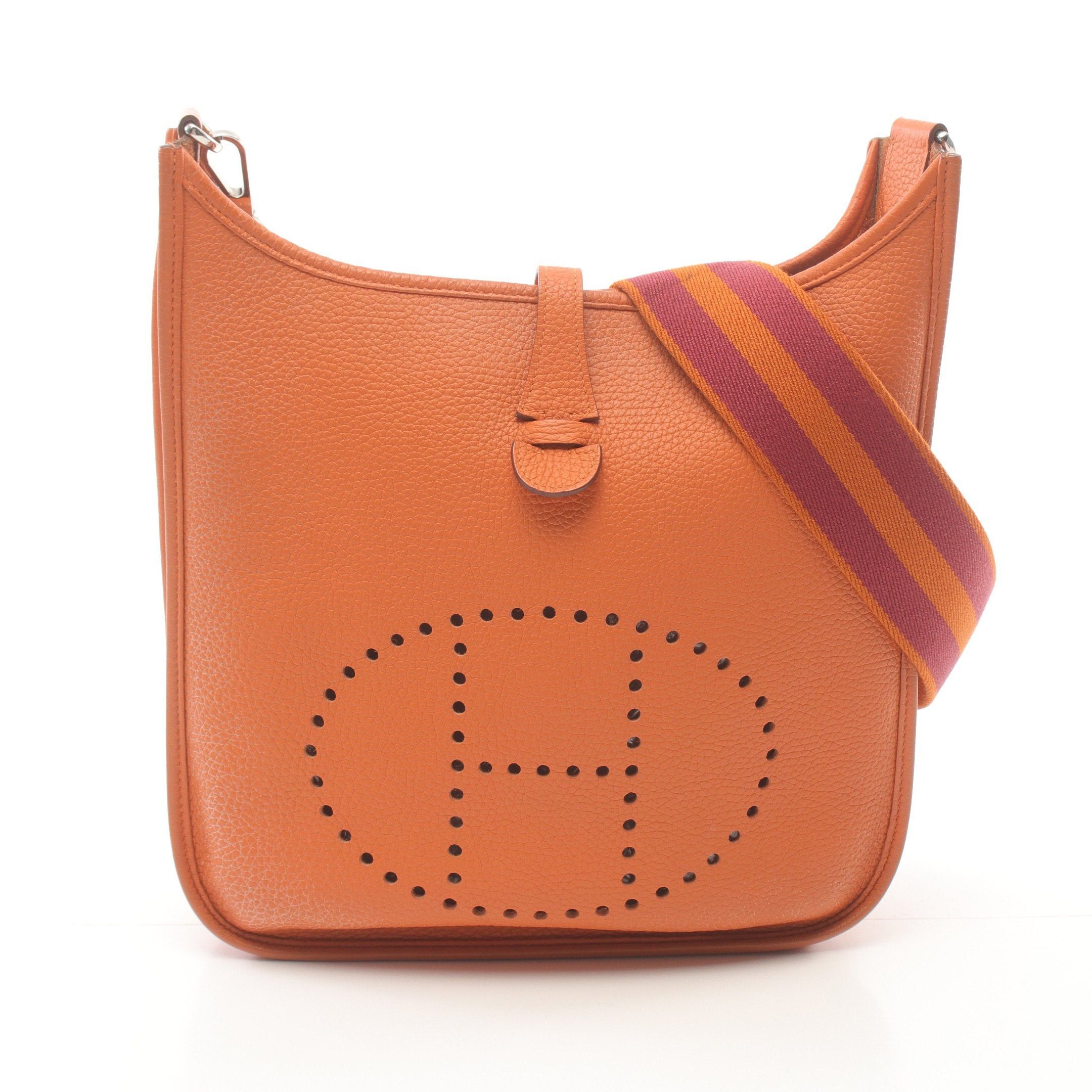 Hermes Evelyn 3 Troyes Pm Shoulder Bag Clemence Leather Orange Silver Hardware X Stamp