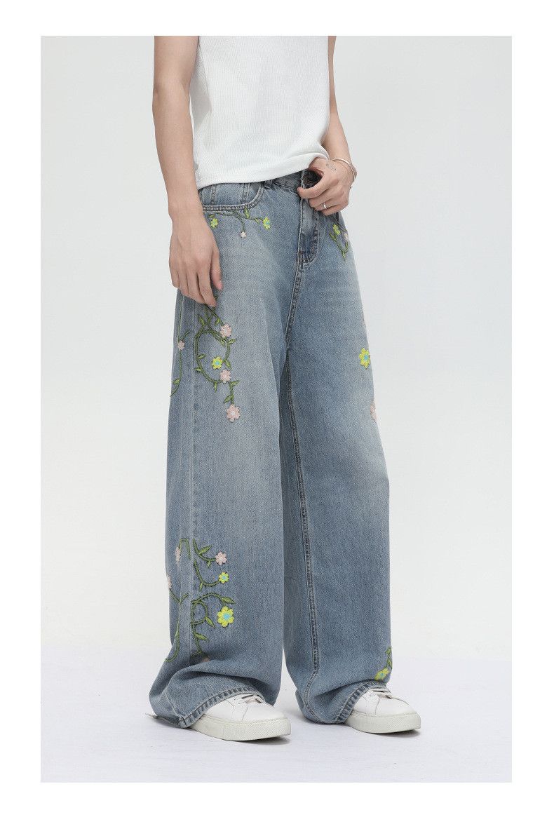 Japanese Brand Men's Japanese retro floral embroidered straight jeans Size US 32 / EU 48 - 5 Thumbnail