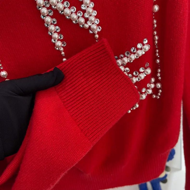 Chanel Chanel Red rhinestone wool knitted sweater Size XS / US 0-2 / IT 36-38 - 6 Thumbnail