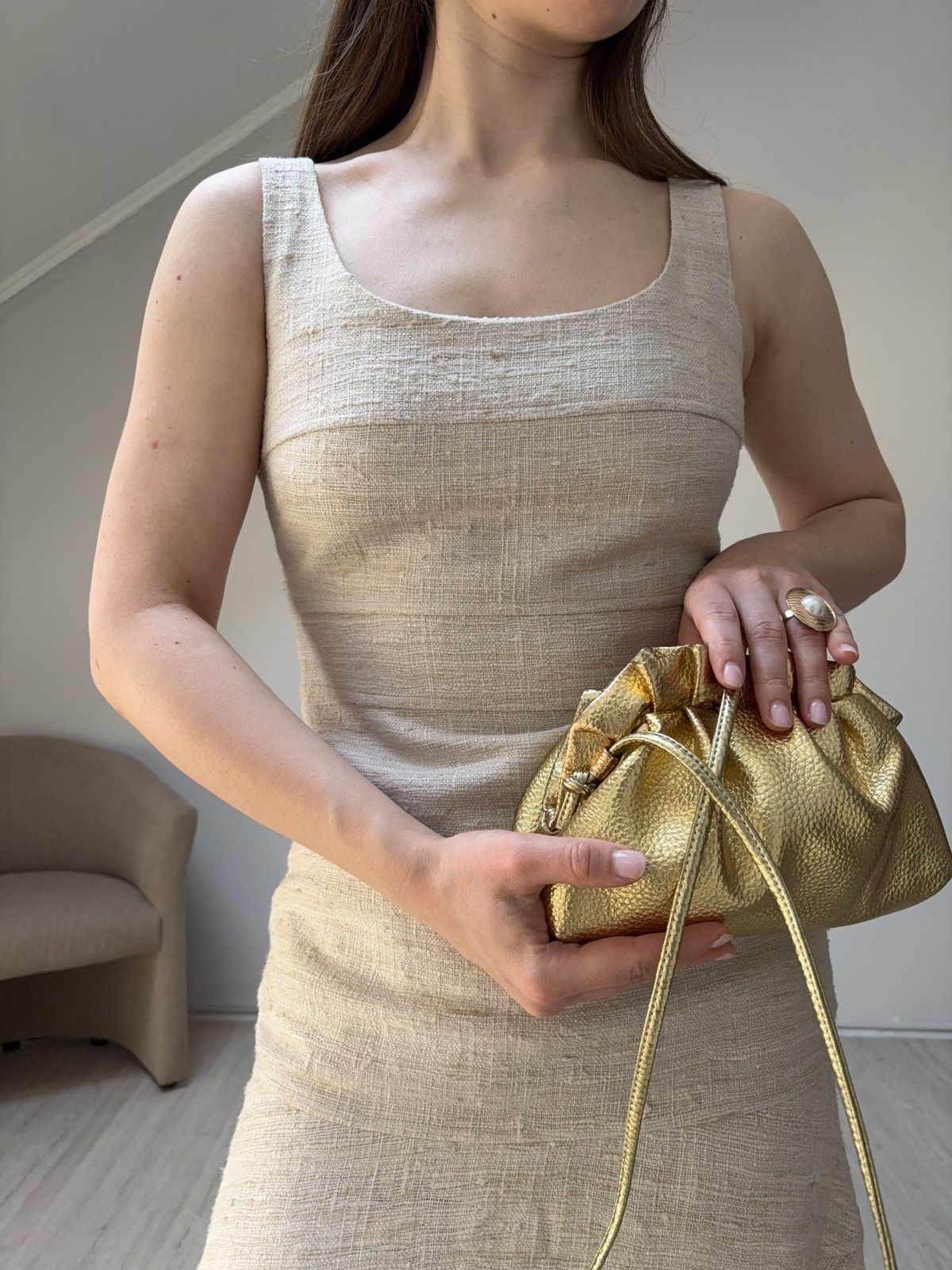 Akris Akris Punto 100% Silk Raw Silk Dress Beige Sleeveless US 4 Size S / US 4 / IT 40 - 4 Thumbnail