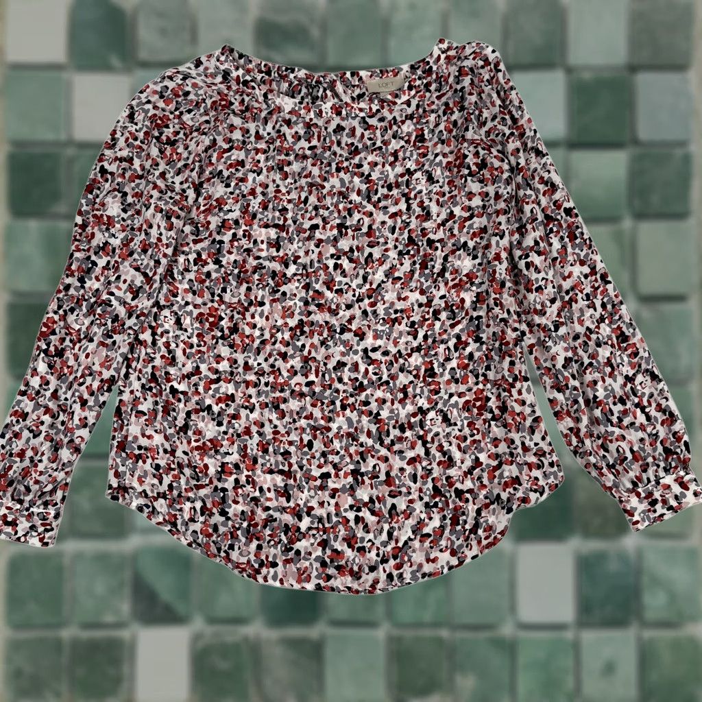 Loft LOFT Womens Small Multicolor Abstract Floral Long Sleeve Blouse Top Career Size S / US 4 / IT 40 - 1 Thumbnail