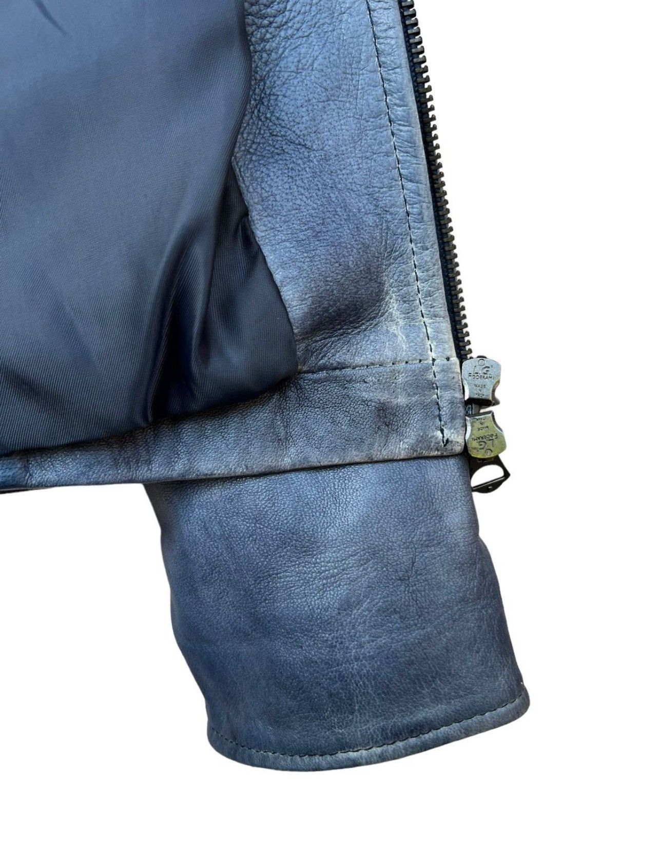 Japanese Brand Curge Italy Blue Sunfaded Biker Leather Jacket Size US S / EU 44-46 / 1 - 12 Thumbnail