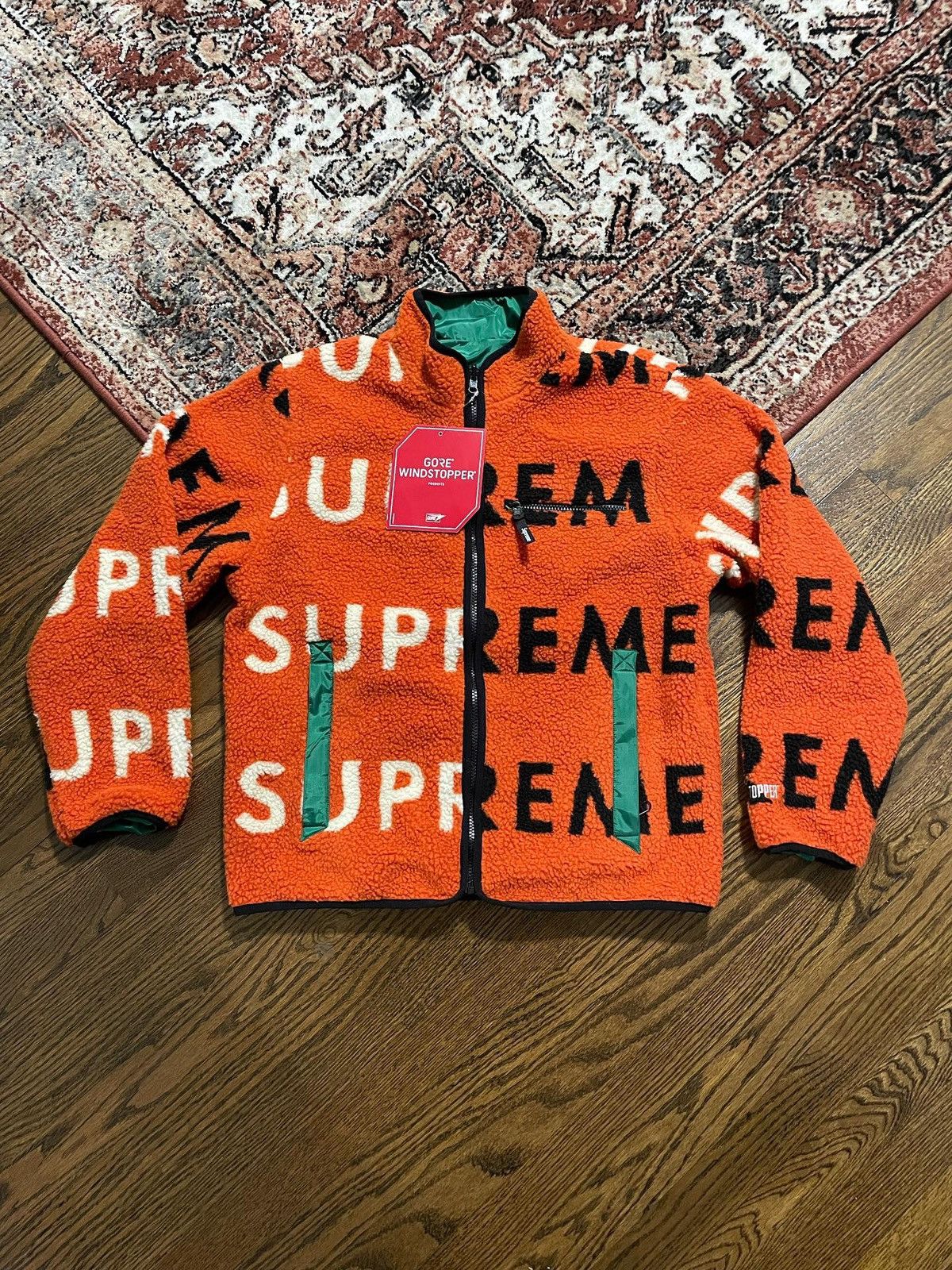 Supreme Reversible Logo Fleece Jacket Orange Outerwear