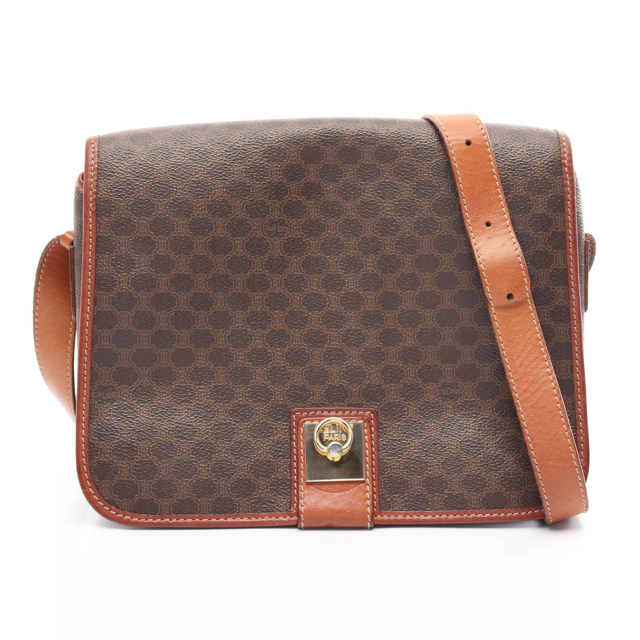 Celine Celine Macadam Shoulder Bag Leather Dark Brown Beige Size ONE SIZE - 1 Thumbnail