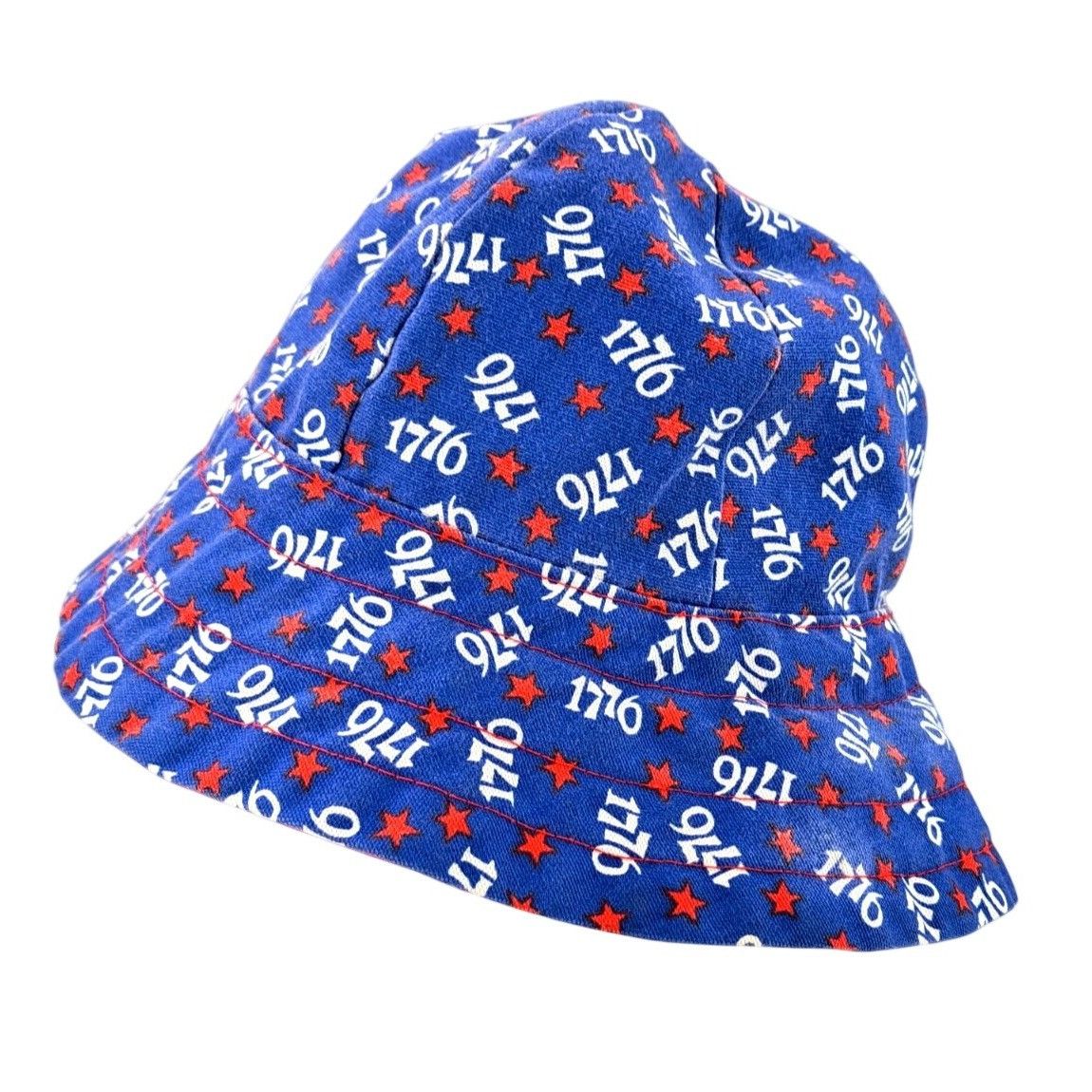 Handmade Vintage Patriotic Bucket Hat Blue Red Stars 1776 USA Adult Size ONE SIZE - 6 Thumbnail